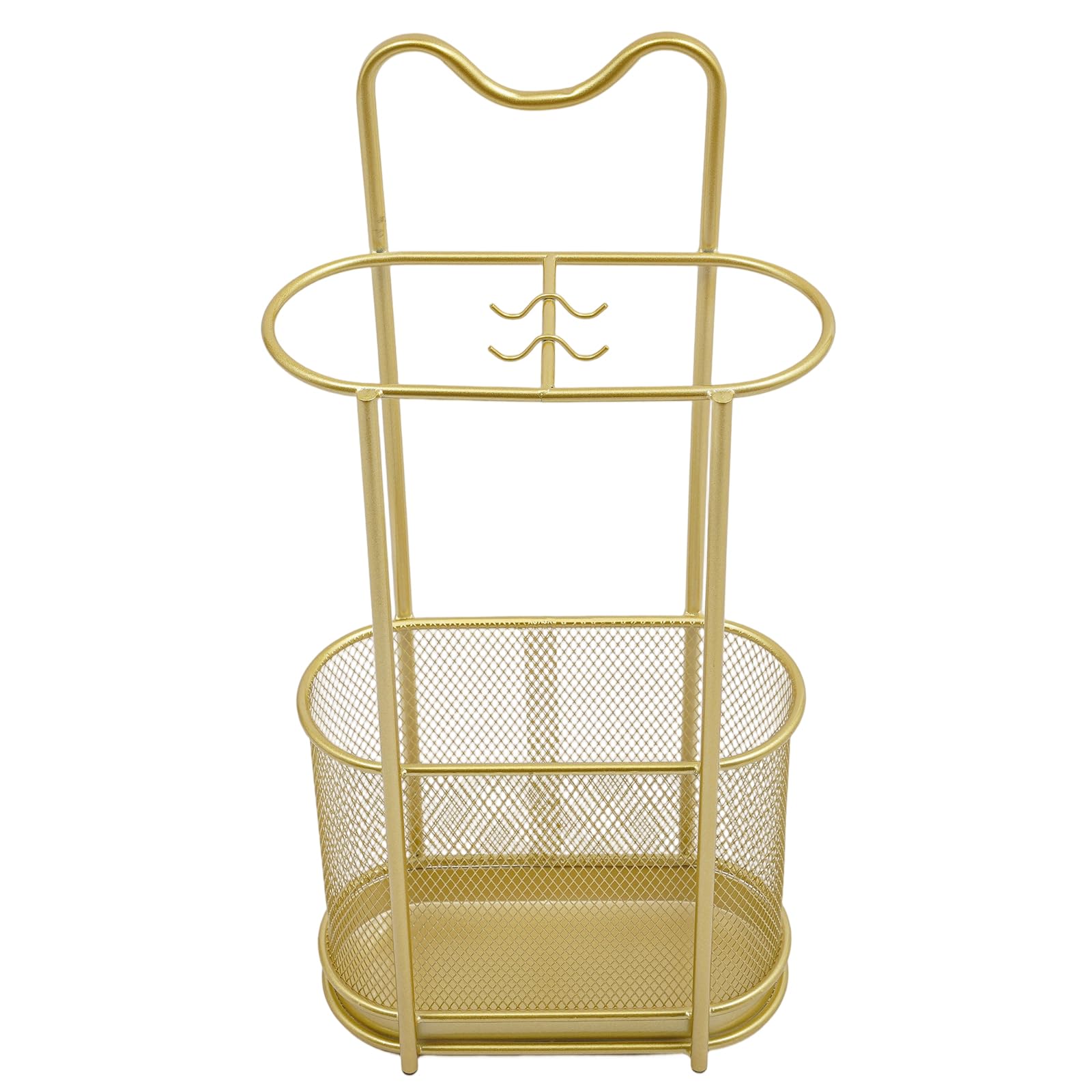 Portaombrelli autoportante in metallo, moderno portaombrelli con gancio e vaschetta scolapiatti, ombrelli, organizzazione bastone da passeggio, 30 x 15 x 60 cm (oro)