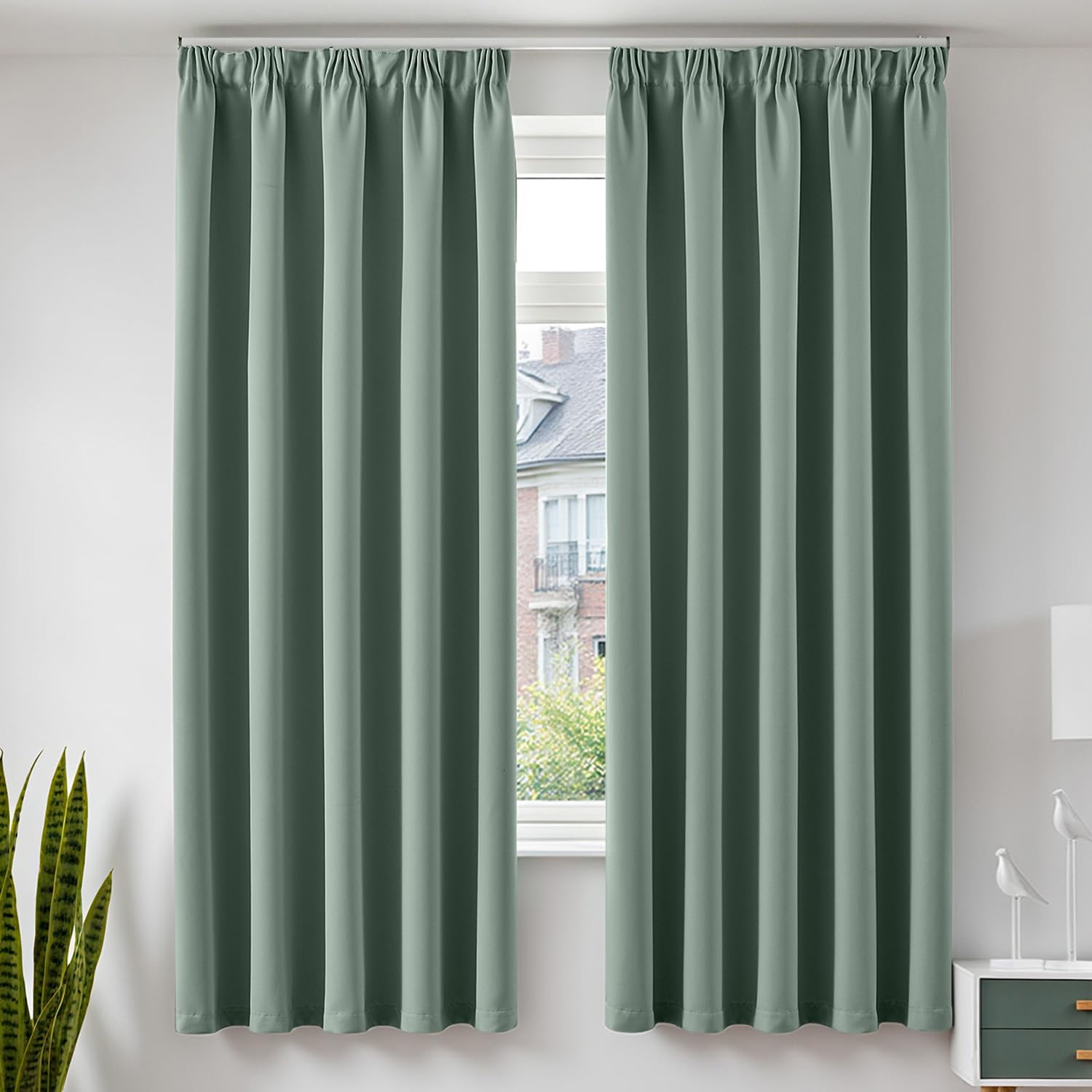 TOPICK Gardinen mit Kräuselband Vorhänge Blickdicht Verdunklungsvorhänge Curtains 200x140 cm 2er Set Vorhänge Wohnzimmer verdunkelung Gardinen Schlafzimmer Schienensystem Fenstervorhang Salbeigrün