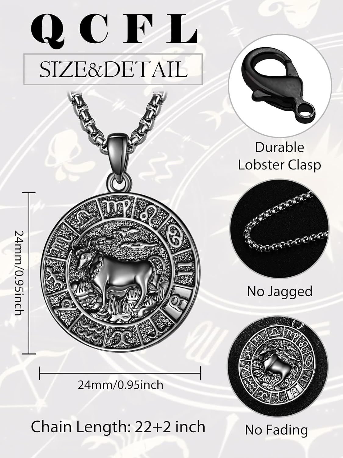 Zodiac Necklace for Men - 925 Sterling Silver/14K Gold/Black Horoscope Constellation Pendant Medal, Birthday Gifts Jewelry for Him (12 Zodiac Signs) - Image 2
