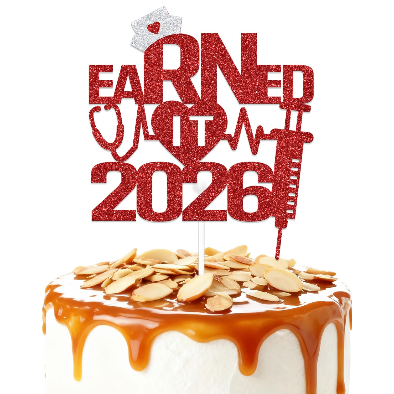 ZCXVC Earned It 2026 Cake Topper Class Of 2026 Nurse Graduation Decorations Medical Nursing School Graduation Party Decorations Supplies Red Glitter