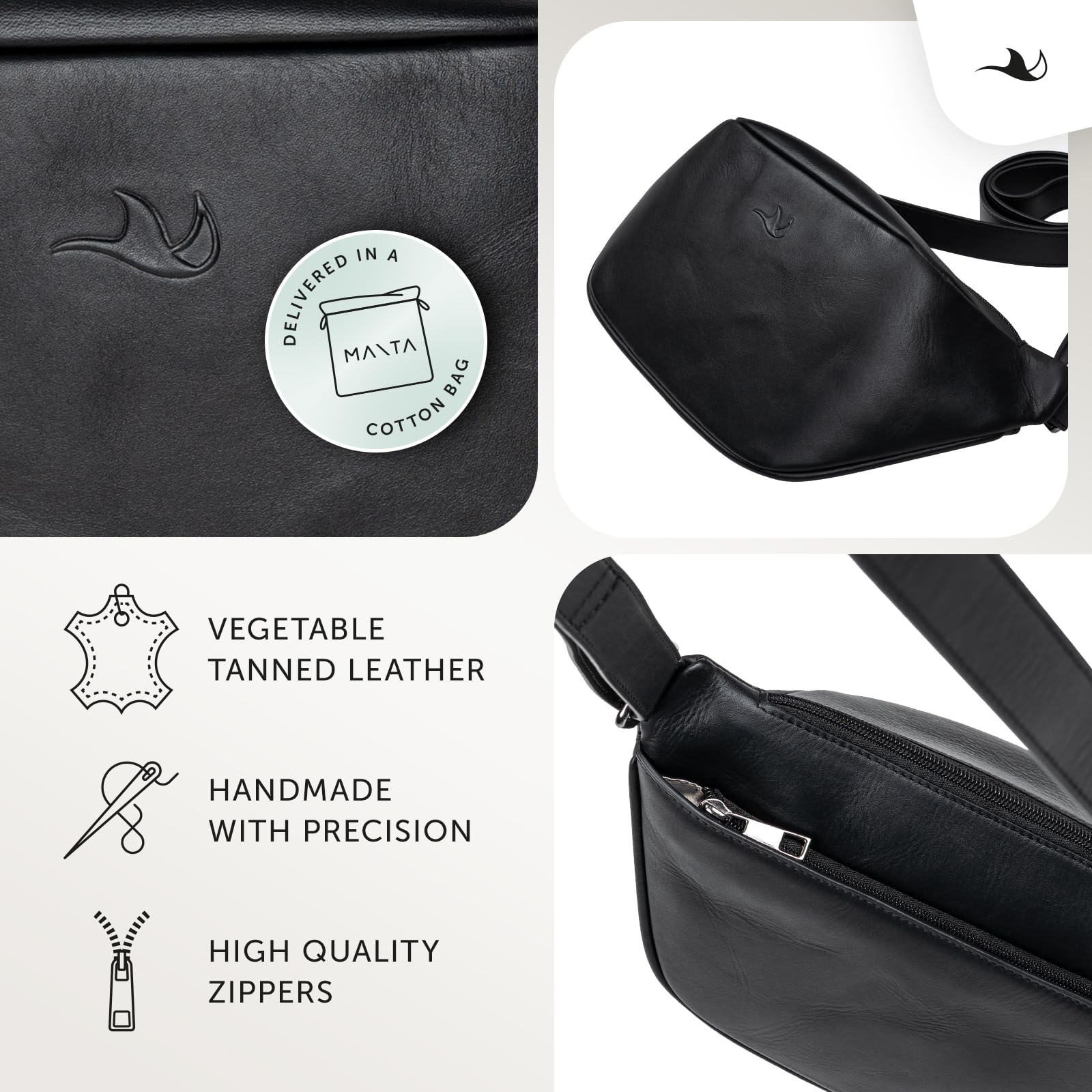 MANTA Echtleder Belt Bag, stylische Bauchtasche zum Umhängen, Crossbody Bag, Sling Bag für Damen & Herren, hochwertige Gürteltasche aus Leder, Brusttasche, Ledertasche für Freizeit, Reisen & Festivals