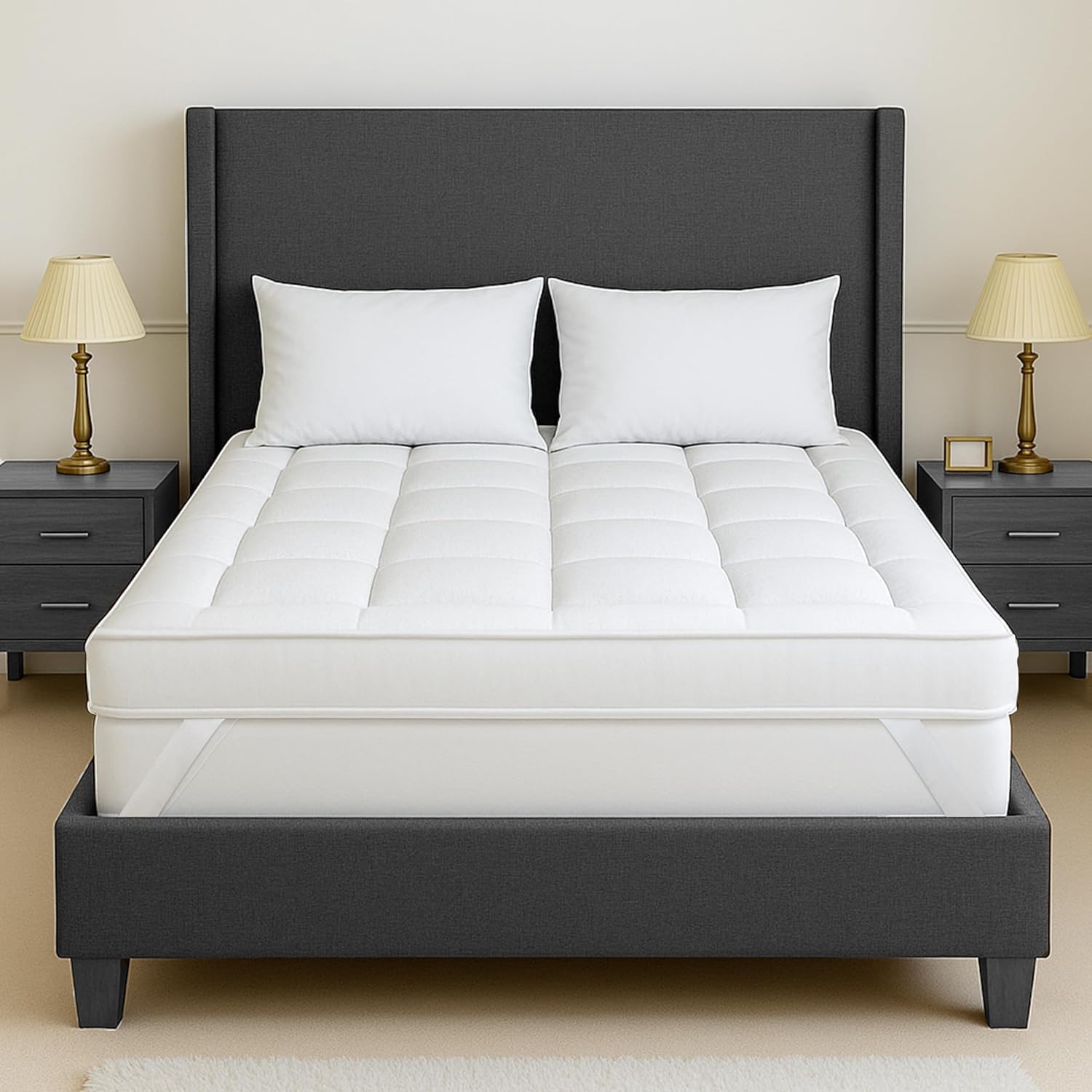 Mattress Topper Single Bed 8 cm Thick 1200 GSM – Quilted Luxury Hotel Microfibre Topper 90x190 CM | Extra Deep, Hypoallergenic, Breathable | Secure Anti-Slip Corner Straps | All UK Sizes