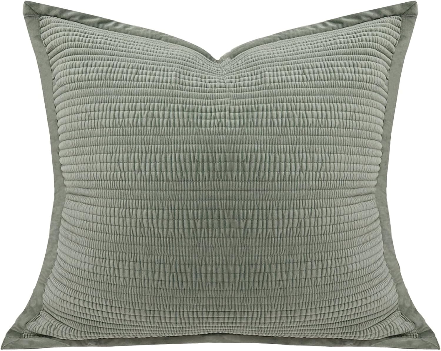 1 Piece 24x24 Pillow Cover Striped Euro Sham Velvet Army Green Pillow Covers Decorative Square Cushion Covers Soft Texture Euro Shams for Couch Bed Living Room