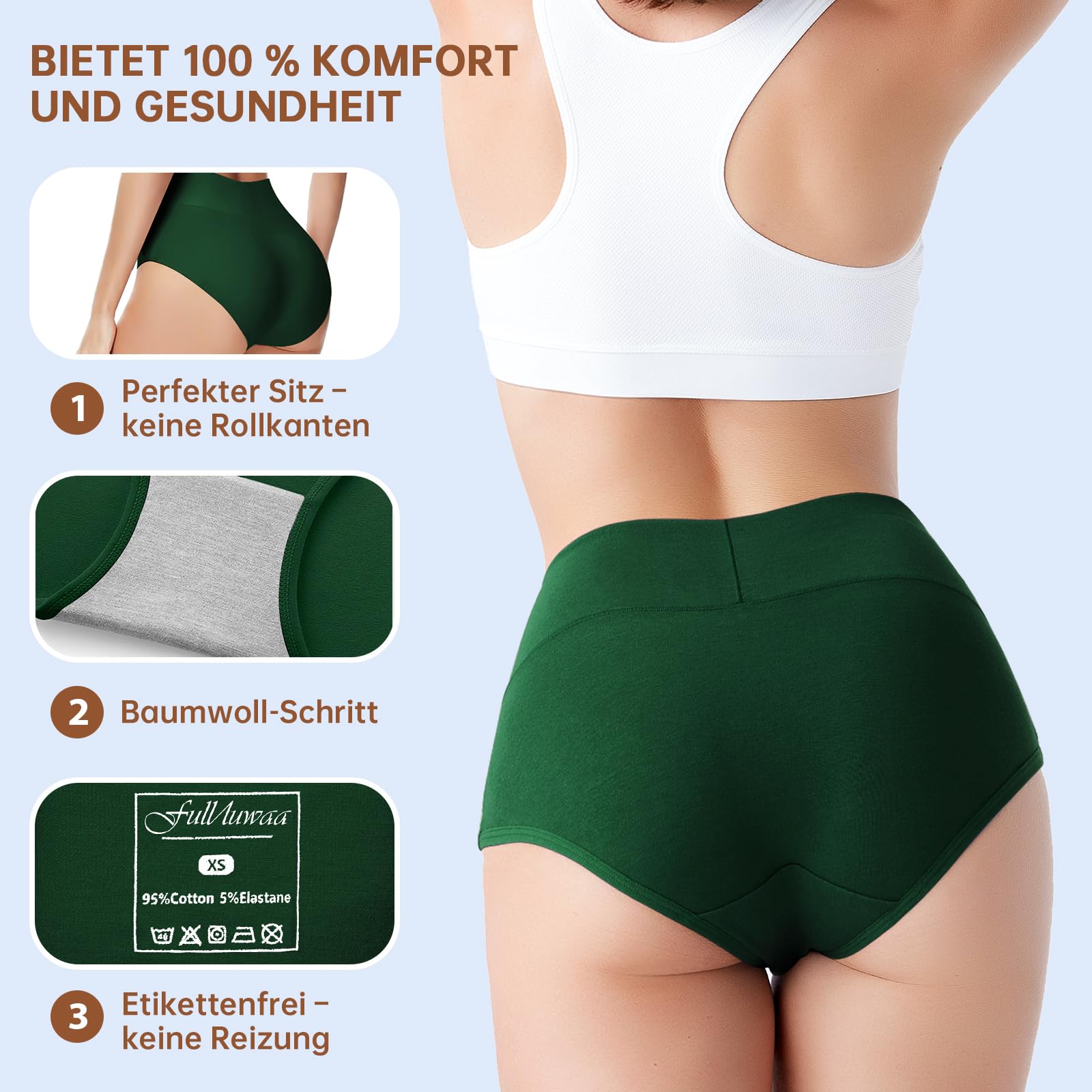 Fullluwaa Mutande Donna 5 Pezzi - Mutande Alte Donna - Elastiche, Traspiranti, Vita Alta