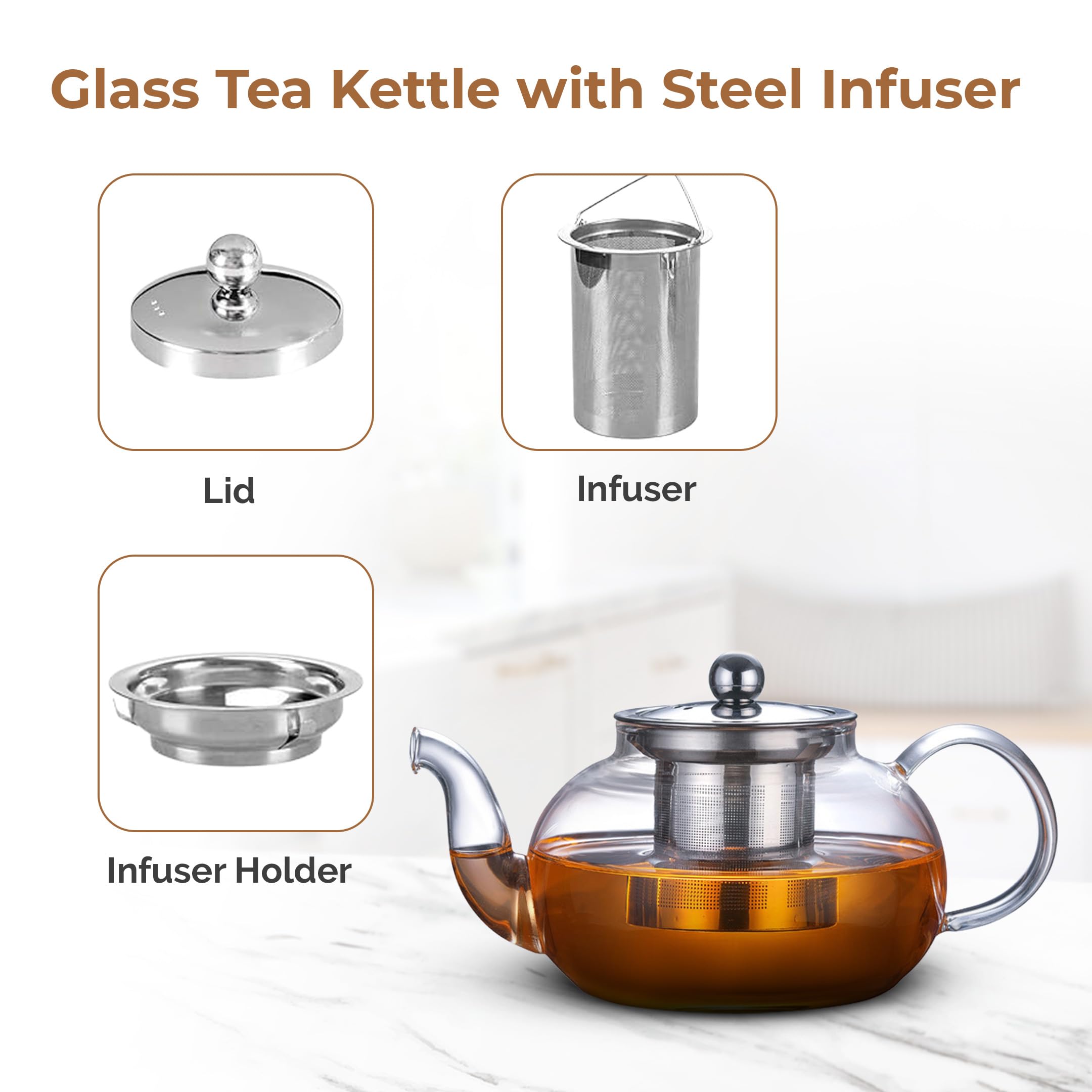 Glass Tea Pot with Infuser - Brew Tea & Coffee -3 Glass Tea Pot with Infuser - Brew Tea & Coffee -3