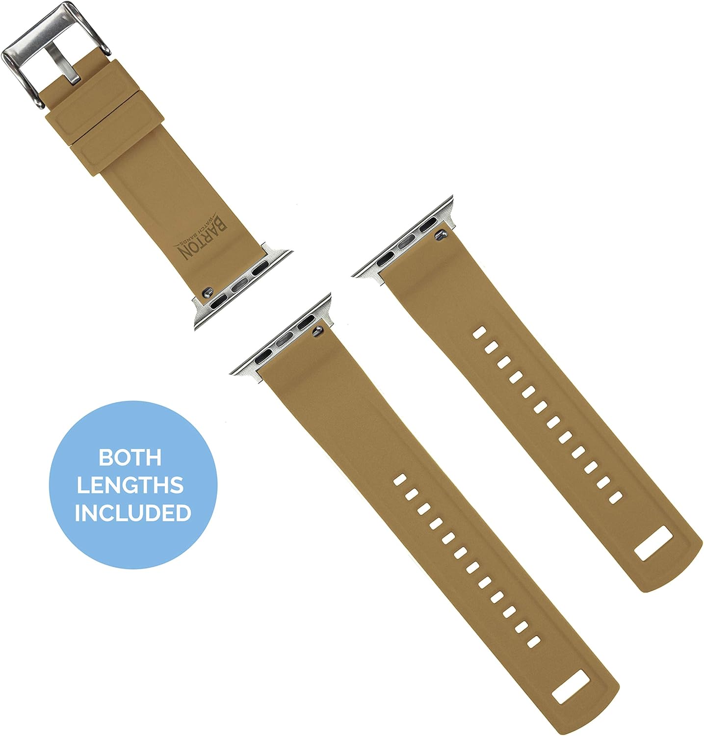 Barton Elite Silicone Watch Band | Compatible With Apple Smart Watches (Two Lengths Included) | Quick Release Premium Silicone Strap with Stainless Steel Buckle | Comfortable, Durable, Stylish, Waterproof - Brown & Khaki Tan Lining
