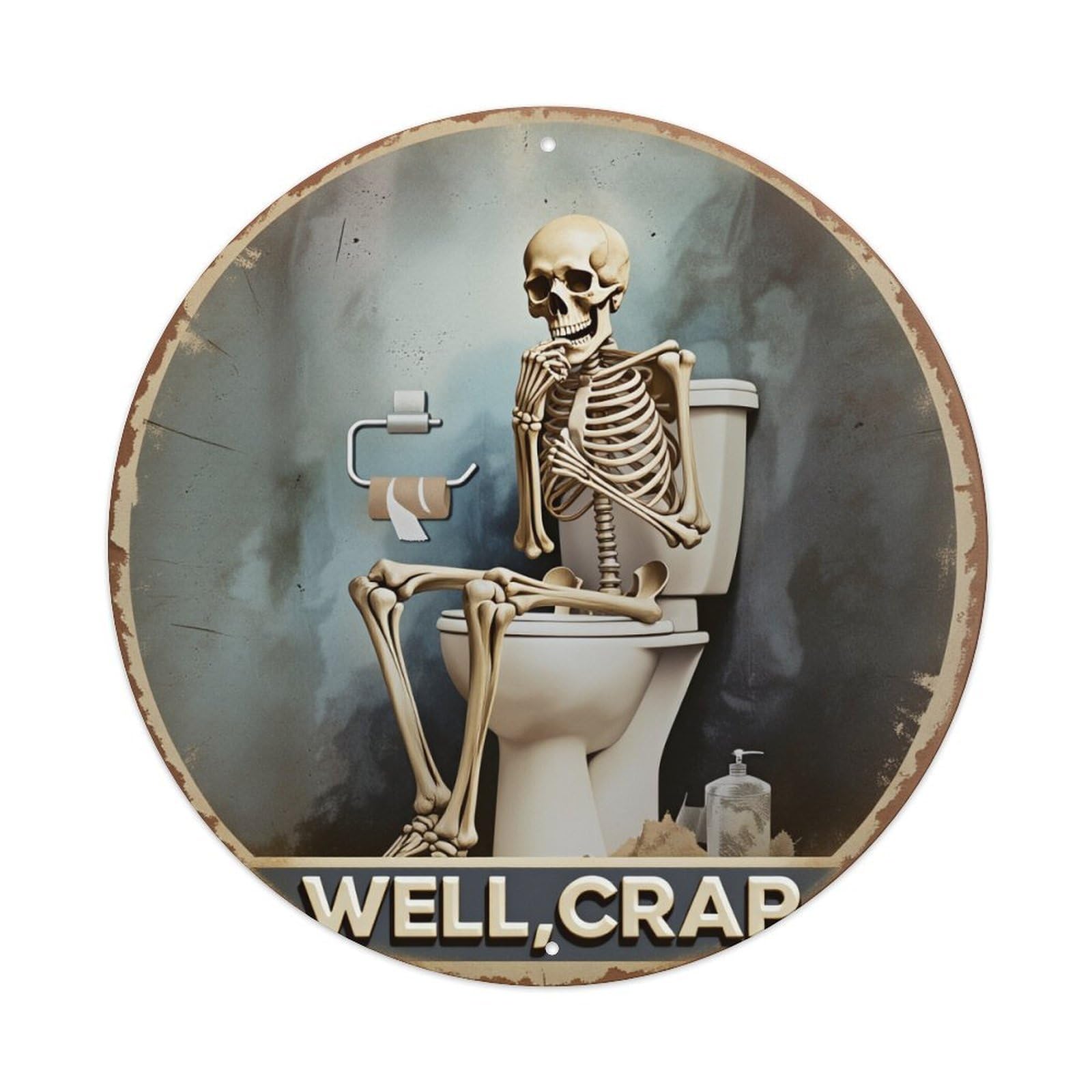 Skeleton On Toilet With Toilet Paper Metal Tin Sign Vintage Garden Bedroom Cafe Bar Man Cave Home Wall Decor Metal Poster 8x8 inches