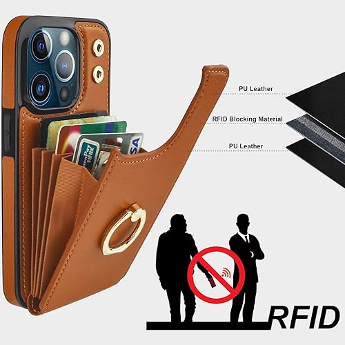 Miniatura 5 de Folosu Funda compatible con iPhone 13 Pro con soporte para tarjetas, rotación de 360, soporte de anillo de dedo con función atril, protección RFID,