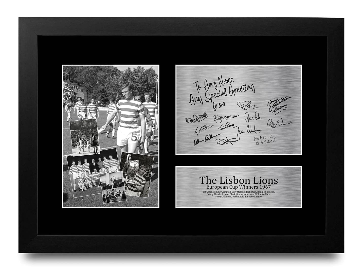 HWC Trading The Lisbon Lions Celtic 1967 Personalised Gift - Signed Autograph Picture, Framed A4 Football Memorabilia with Custom Name Message for Birthday Christmas Wedding