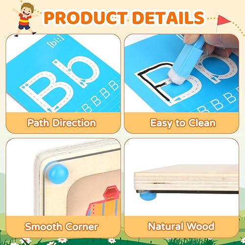 Miniatura 3 de Tablero magnético del laberinto del alfabeto con 36 tarjetas de ortografía, juguete educativo Montessori de motricidad fina, rompecabezas del