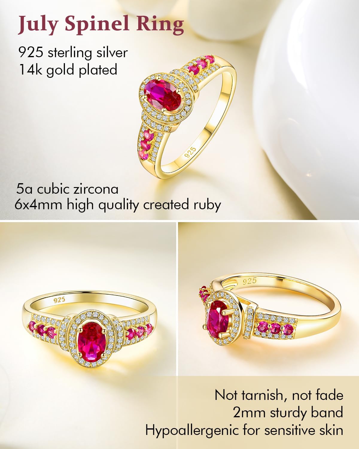 DAYBYDAY Birthstone Rings for Women 925 Sterling Silver/Yellow Gold Plated Gemstome Oval Engagement Promise Rings Size 6-10 - Image 3