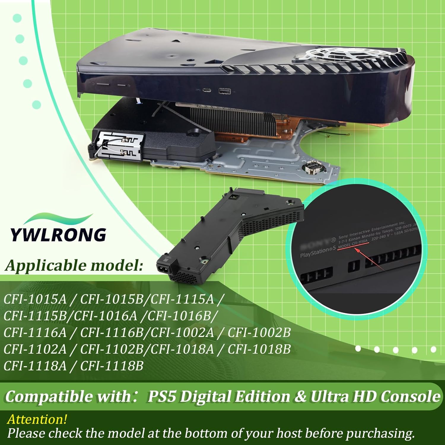 for PS5 Power Supply for ADP-400DR / ADP-400ER /PA-1401-JT20 Internal Power Source with AC Adapter Replacement Console Accessories Parts with Power Cable Repair Tools