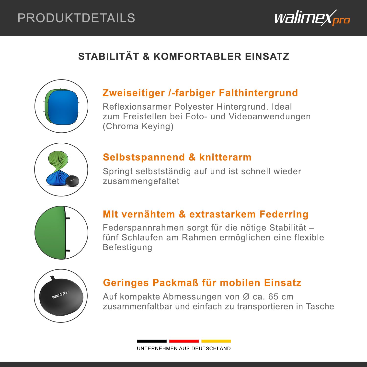 Walimex pro 2 in 1 Falthintergrund grün/ blau 200 x 230 cm, robuster Fotohintergrund mit Federring, faltbarer Hintergrund für Fotostudio mit Transporttasche