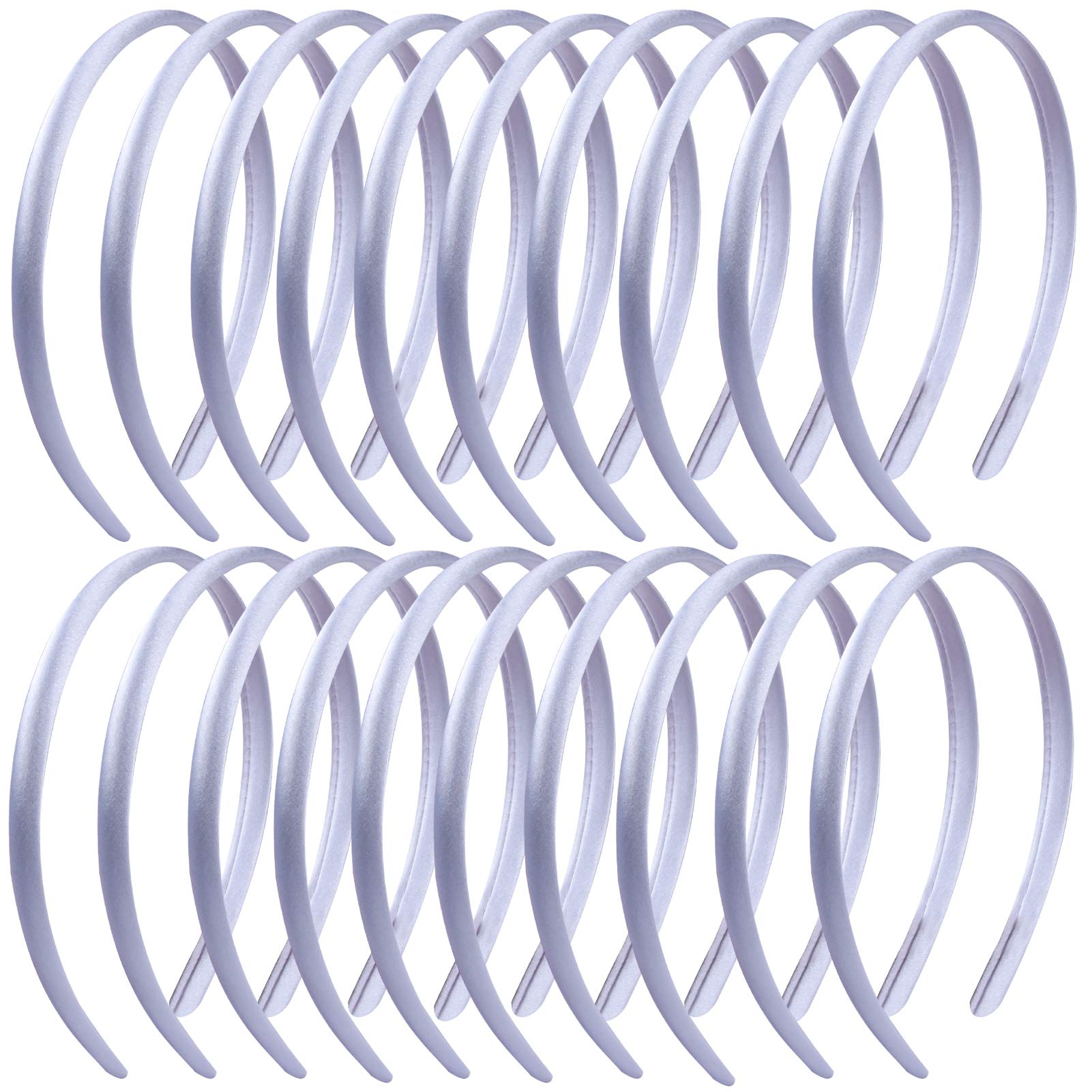 20 Pcs Satin Headbands For Women , Thin White Headbands For Girls 1 Cm DIY Plastic Coverd Head Band Christmas Party Travel School