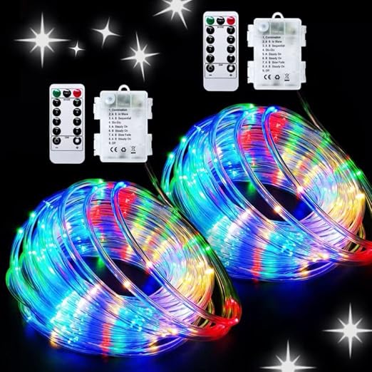 JMEXSUSS 2 Pack Battery Operated String Lights Outdoor avec 8 Modes