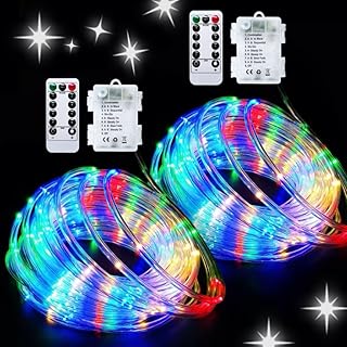 JMEXSUSS 2 Pack Battery Operated String Lights Outdoor, Total 200 LED 8 ...