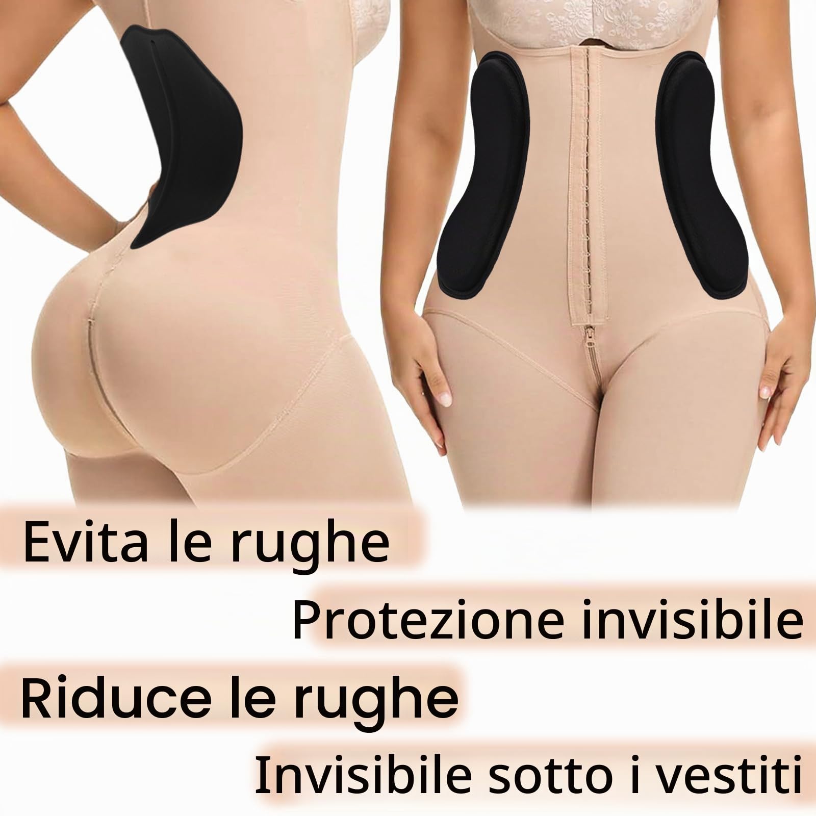Lyreh 4pz Set Tavola Compressione Addominalei Laterali, Protezioni Laterali Schiuma Lipo con Pannello Compressione Addominale Piatto e Pannello Posteriore Modellante Lombare(Nero)