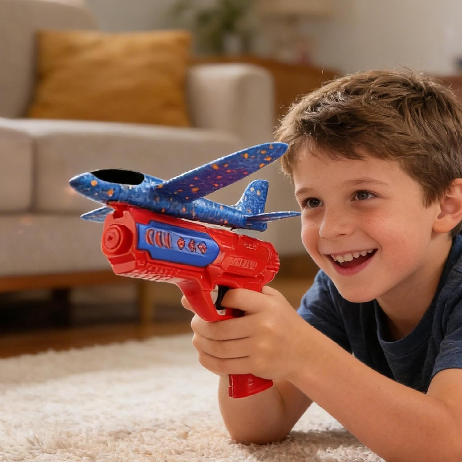 Foam Glider Airplane Launcher - Educational Airplane Launcher Toy | Easy Loading Foam Throwing Glider Plane | Outdoor Flying Toys Birthday Presents for Kids Backyard Park Beach (Red)