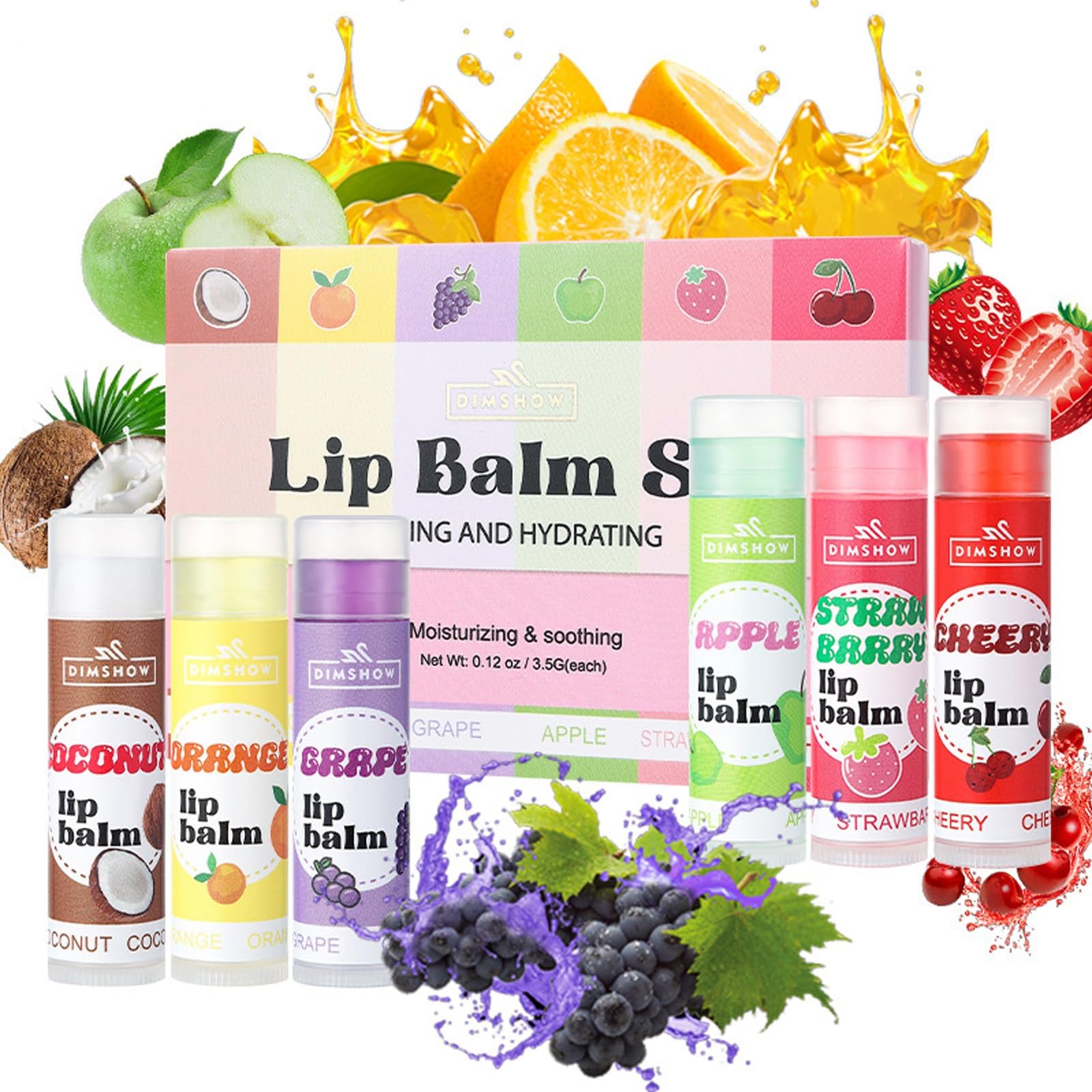 6 Pack Lip Balm, Natural Lip Balm Bulk with Fruit Flavoured, Moisturizing Lip Balm, Hydrating & Prevention Dry and Cracked, Lip Care Product