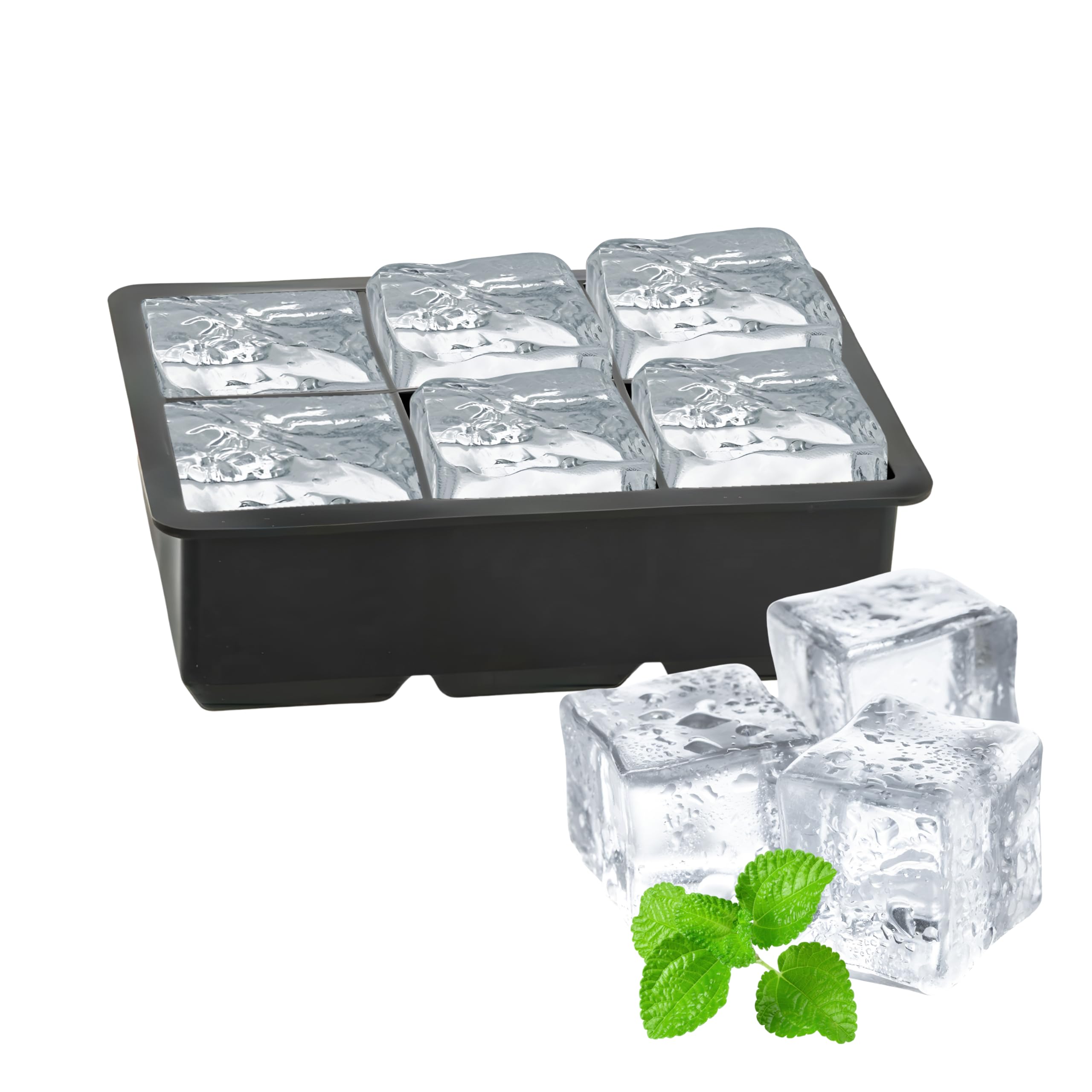 Large Ice Cube Tray - Silicone Ice Cube Tray Ice-Cube Tray with 6 Cavity Silicone Mold - 2 inch Big Ice Cubes For Whiskey