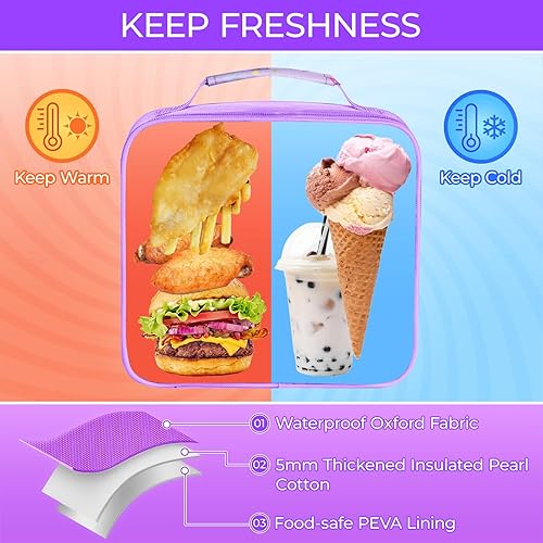 Miniatura 5 de Lonchera para niños, lonchera aislada con corazón para niños y niñas, bonita bolsa Bento cuadrada duradera con correa para el hombro para la escuela