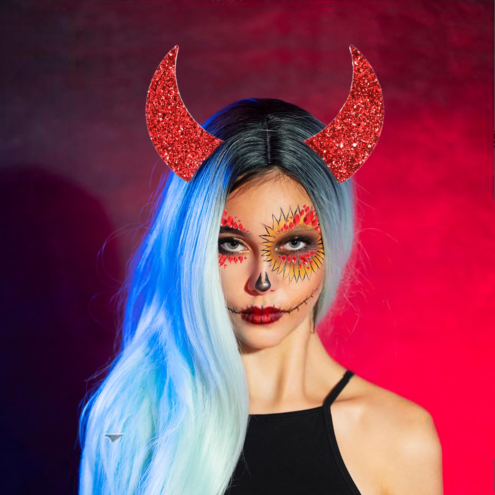 Cerchietto Diavolo Rosso Con Corna - Per Halloween E Carnevale, Con Adesivi Glitter - Foto 4