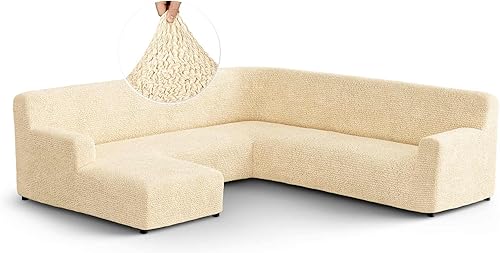 PAULATO BY GA.I.CO. Funda de sofá en forma de U, funda de sofá seccional izquierdo, fundas de tela de poliéster suave, funda elástica de 1 pieza,