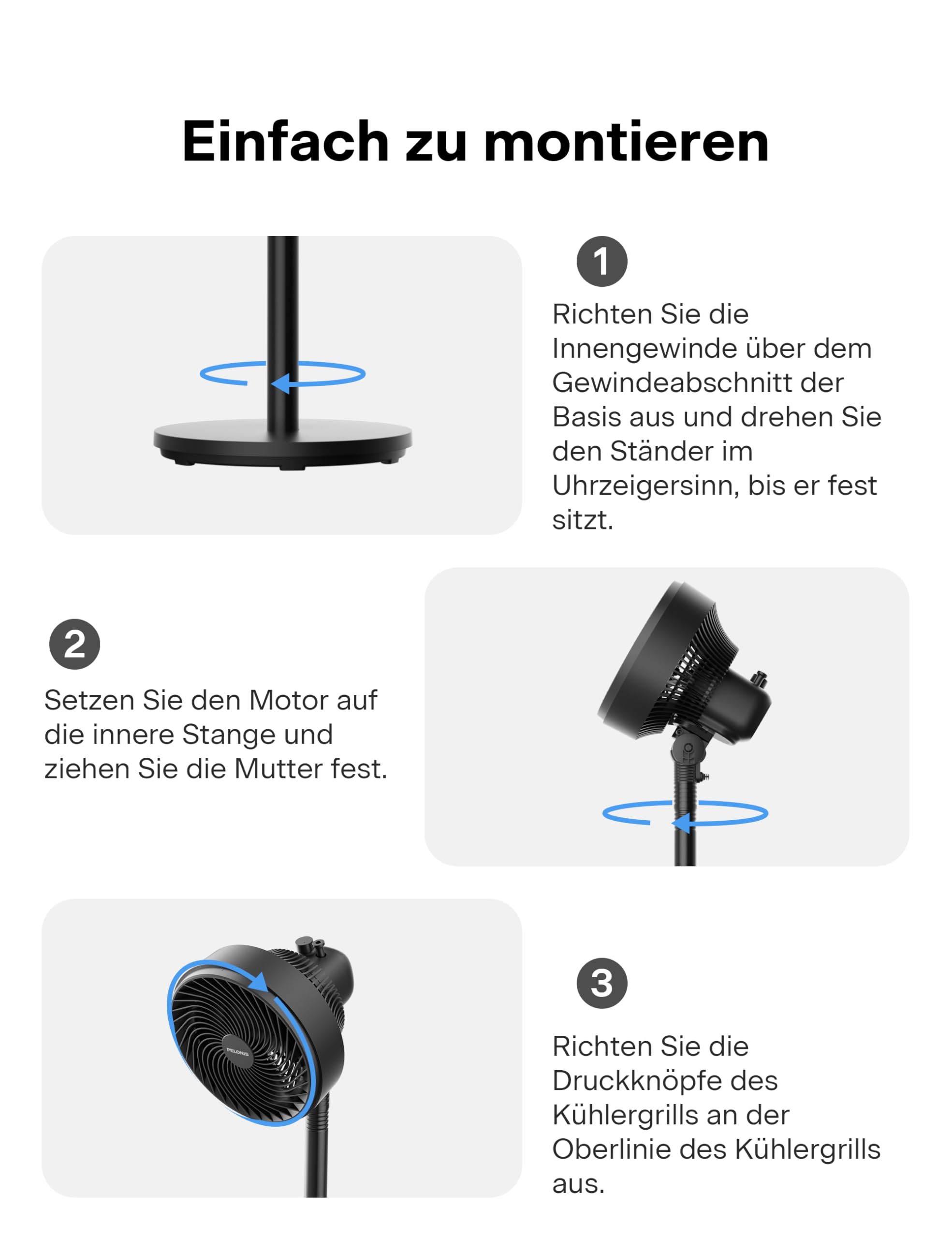 Pelonis Torenventilator met afstandsbediening, 20 dB, stille staande ventilator, 9 standen en 9H-timer, in hoogte verstelbaar, 135 graden en 100 graden oscillatie, energiebesparend, voor slaapkamer en