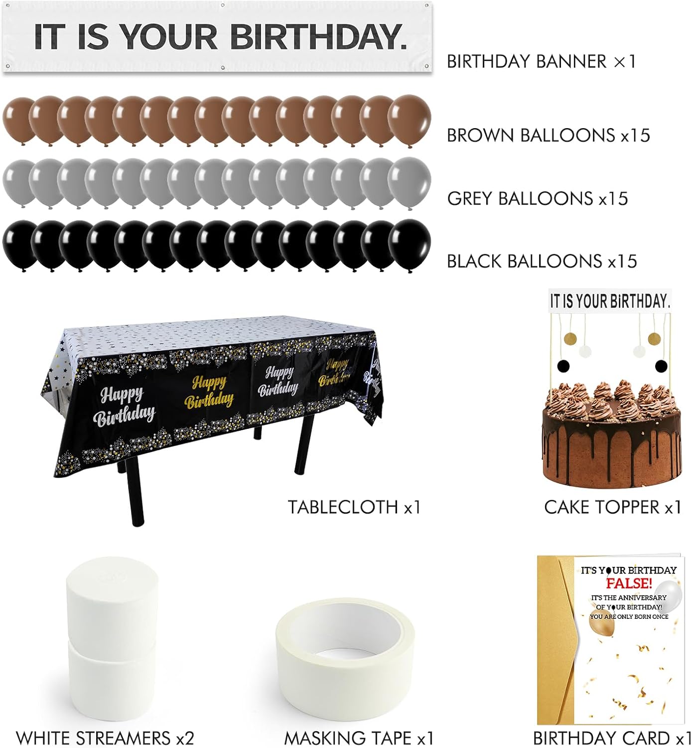 The Office Birthday Decorations with It is Your Banner, Cake Topper, Tablecloth, 52Pcs Office Merch, 12Inches Grey Brown Black Balloons Packs for Colleagues Boss Birthday Party Decorations (52)