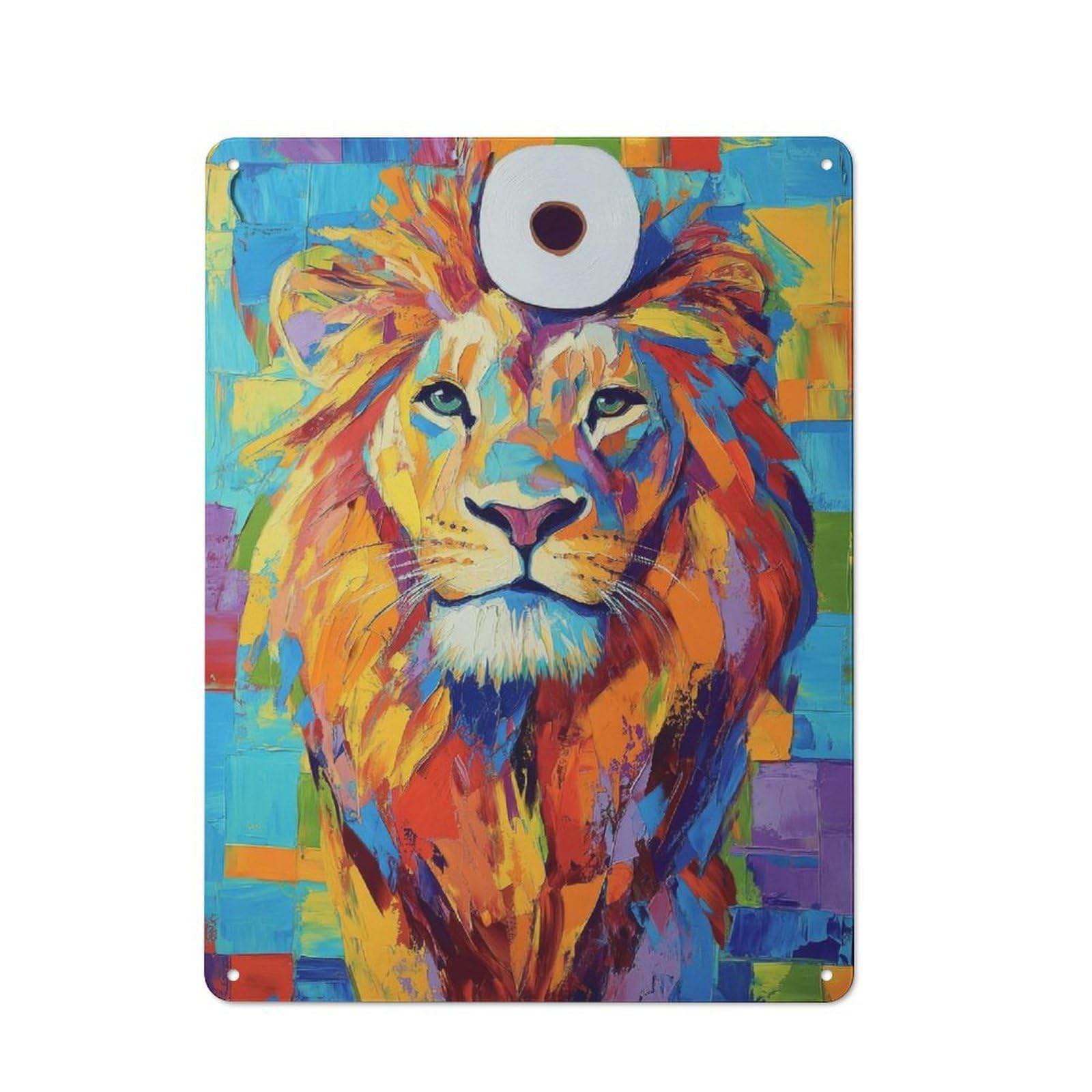Junmoney Lion With Toilet Paper Crown Retro Tin Sign 40X30cm Featuring For Home Bar Wall, For Collectors Decorating Home Bars And Entertaining Spaces