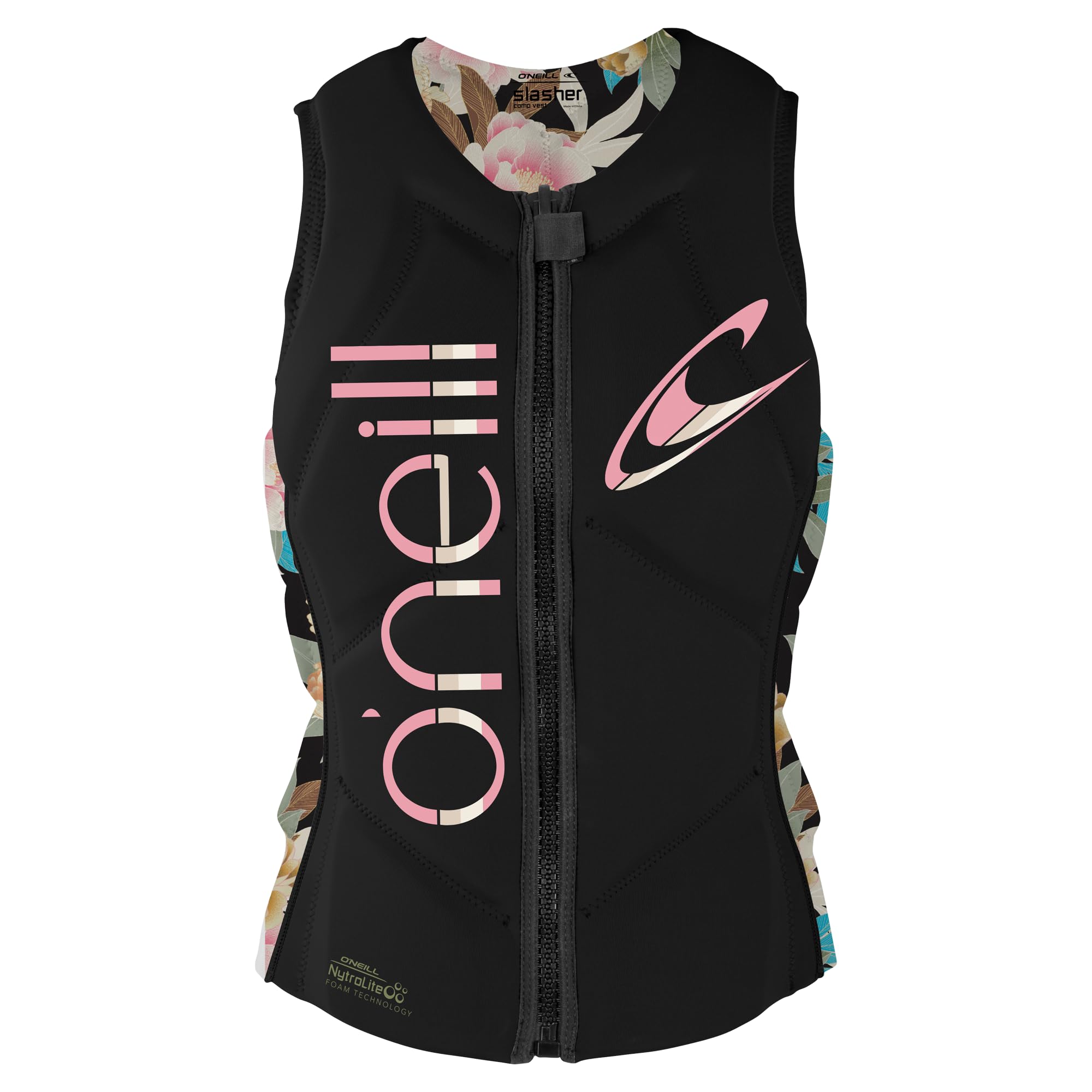 O'Neill Women's Slasher Comp Vest, Black/Mikah Floral, 10