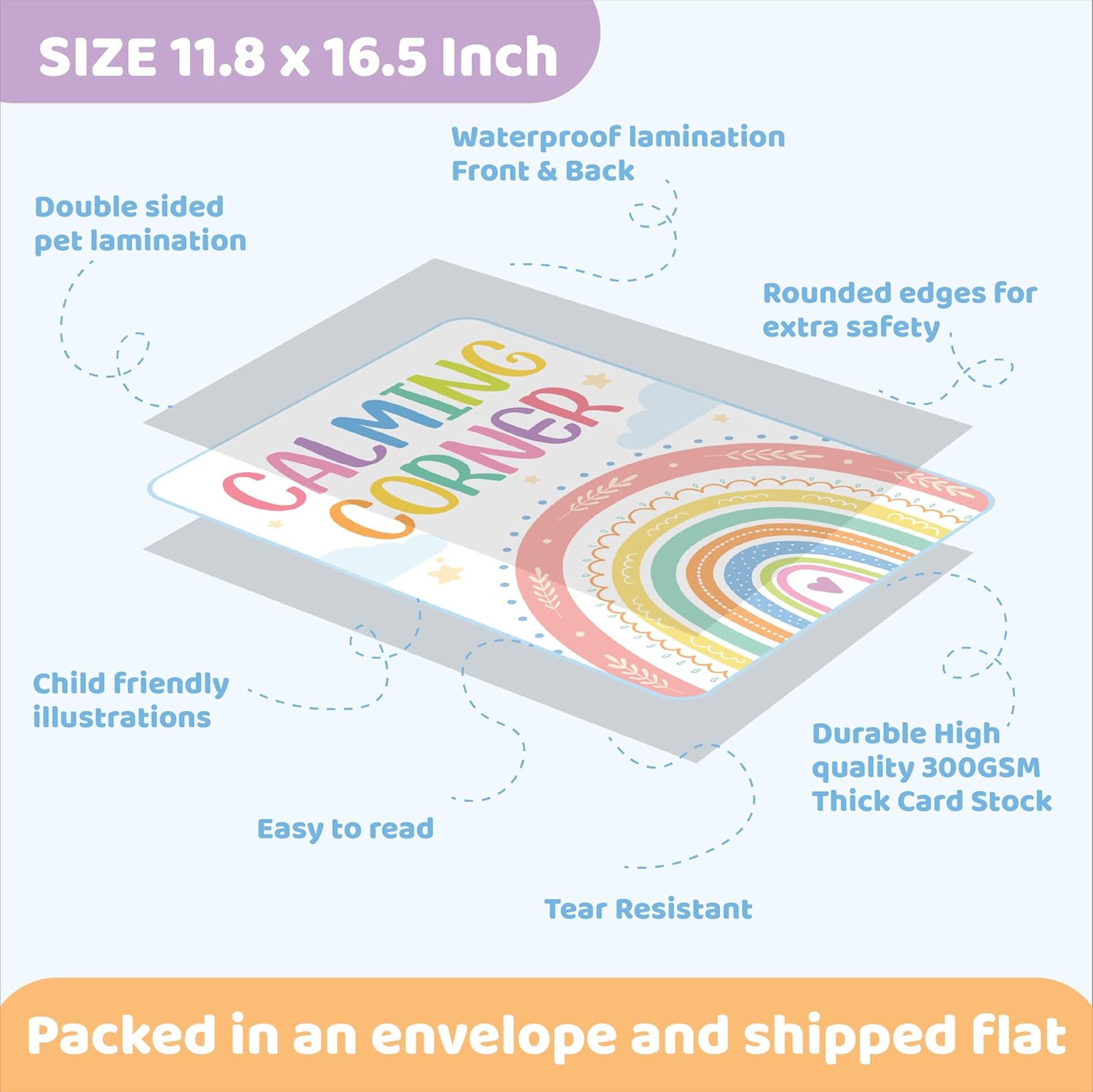 jackinthebox 12 Calming Corner Posters with Gold Foil Embedded Stars - 12 x 17 inches Laminated Classroom Decor Posters, Calm Down Corner Supplies, Emotions Charts for Kids, Easter Gifts for Kids.