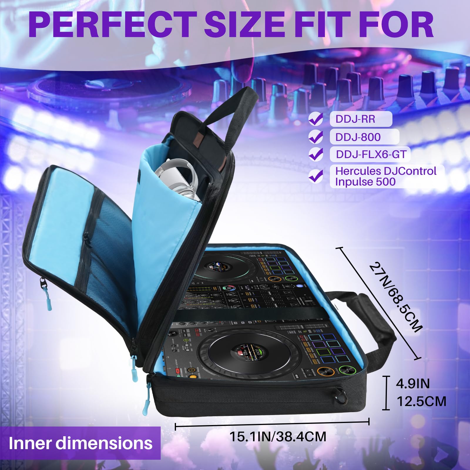 SUNDOY Custodia per controller DJ Pioneer/Demo/Numark/Hercules, Nero , L-73x15x41-CM, Borsa per il trasporto del controller DJ