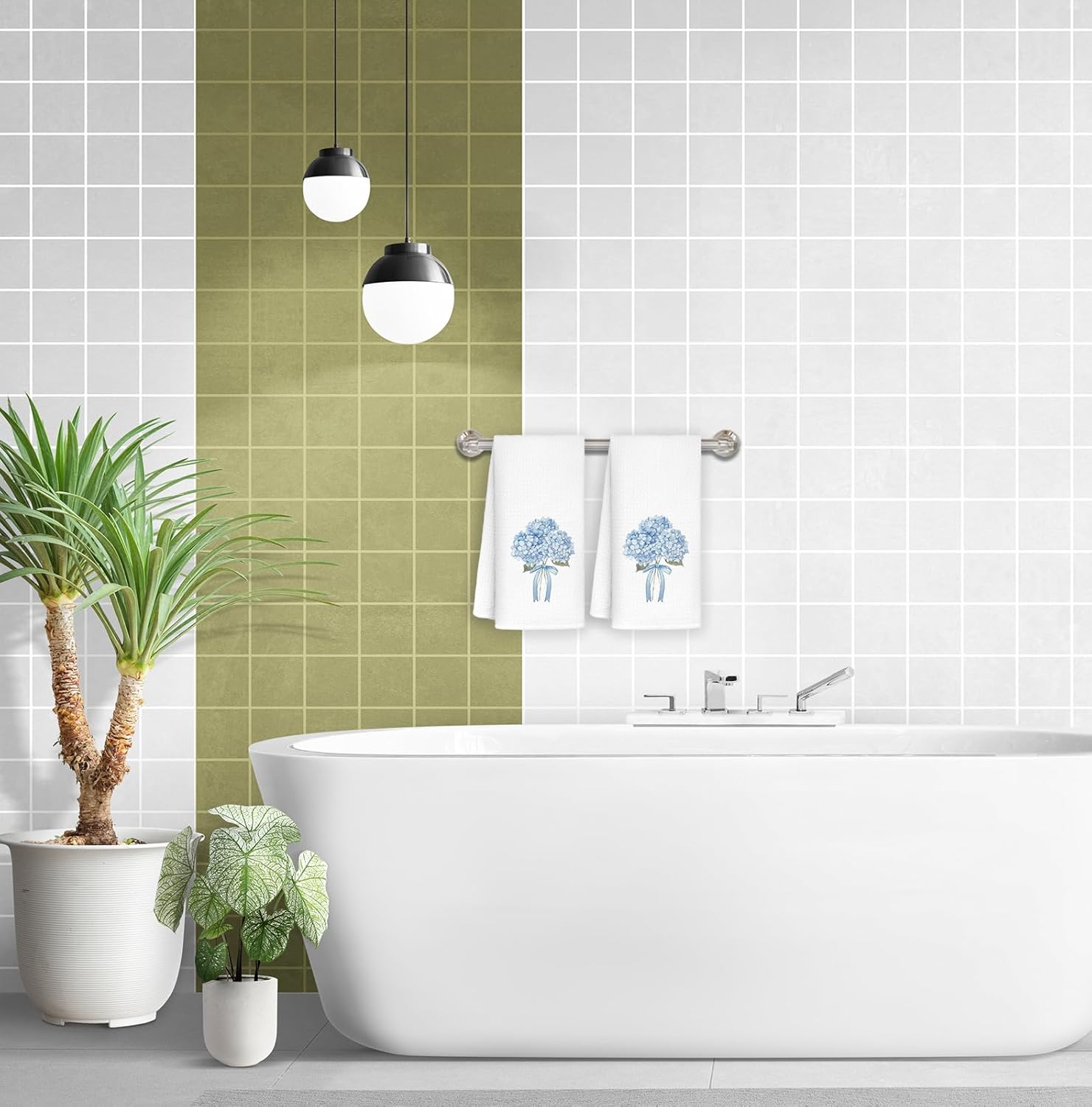 Blue Hydrangea Bow Decorative Hand Towels for Bathroom Washroom Set of 2, Hydrangeas Gifts, Hydrangea Decor for Bathroom Kitchen, Flower Floral Hydrangeas Kitchen Towels, 16x24 Inch - Image 2