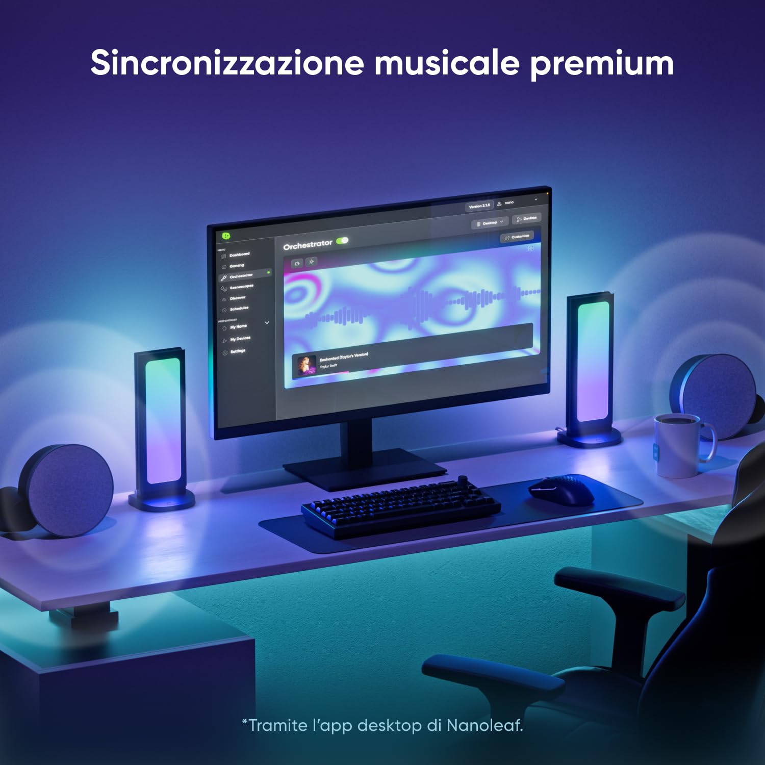 Nanoleaf Hub Luminoso per Gaming, Lampada Tavolo Intelligente RGB 3in1, Supporto Cuffie/Controller, Illuminazione Doppia Faccia, Dock USB-C, Sync Musica e Schermo via App, Luce Ambientale Gaming