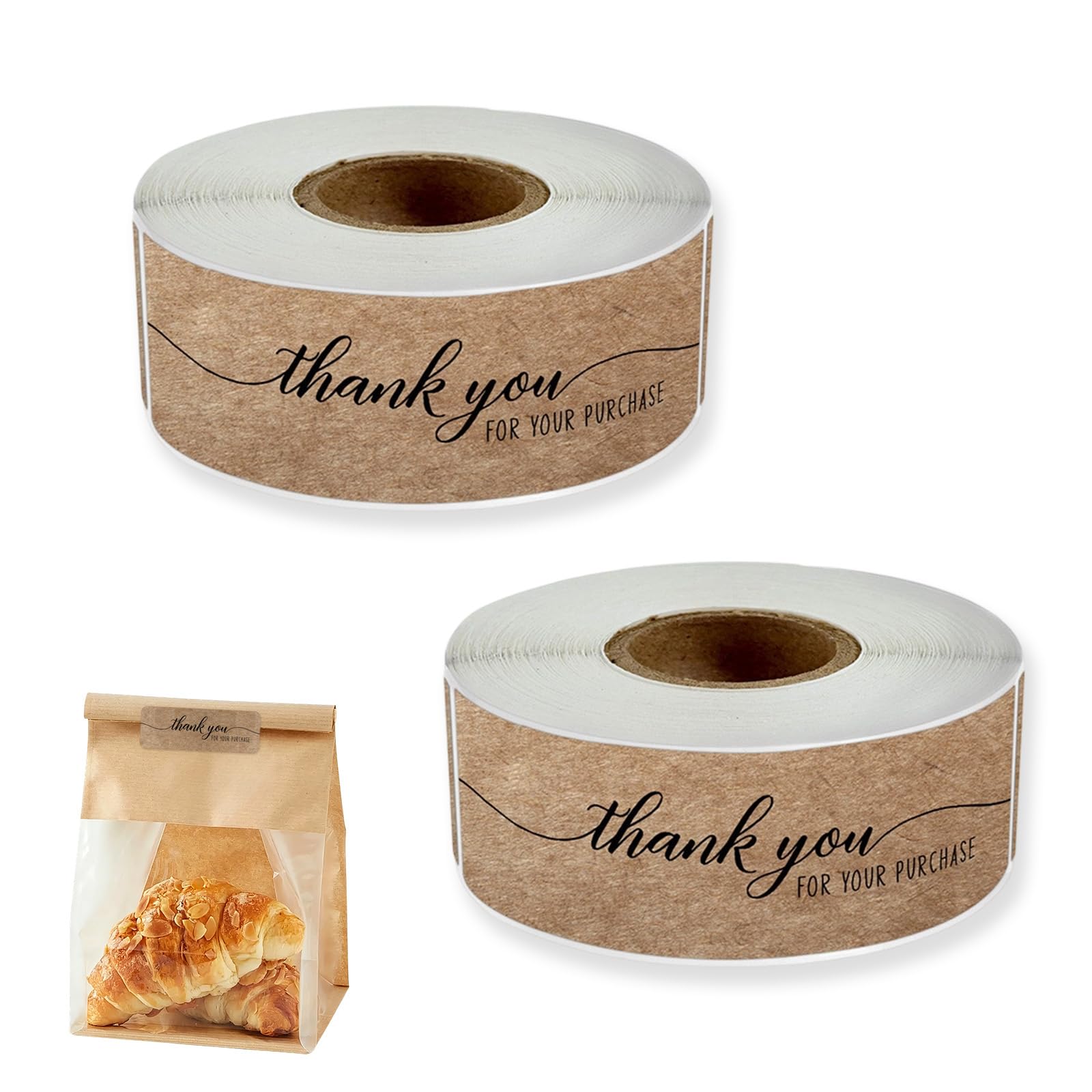 PINE WAVES Thank You Stickers, 240pcs (2 Rolls) Thank You for Your Order Stickers, Kraft Paper Self-Adhesive Roll Labels for Gift Wrapping, Baking, Christmas, Wedding Decoration