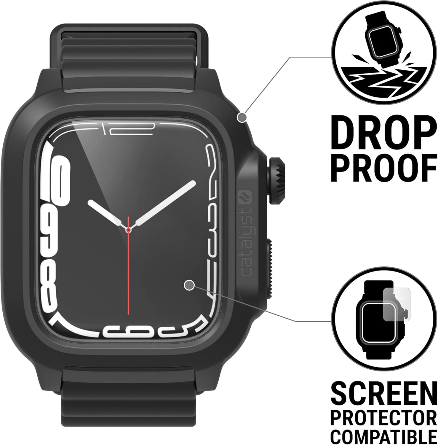 Catalyst - 330-foot waterproof case designed for Watch Series 8/7 45 mm 100% soft premium silicone watch band Case protector resistant to damage to the eye against rayons Catalyst - 330-foot waterproof case designed for Watch Series 8/7 45 mm 100% soft premium silicone watch band Case protector resistant to damage to the eye against rayons