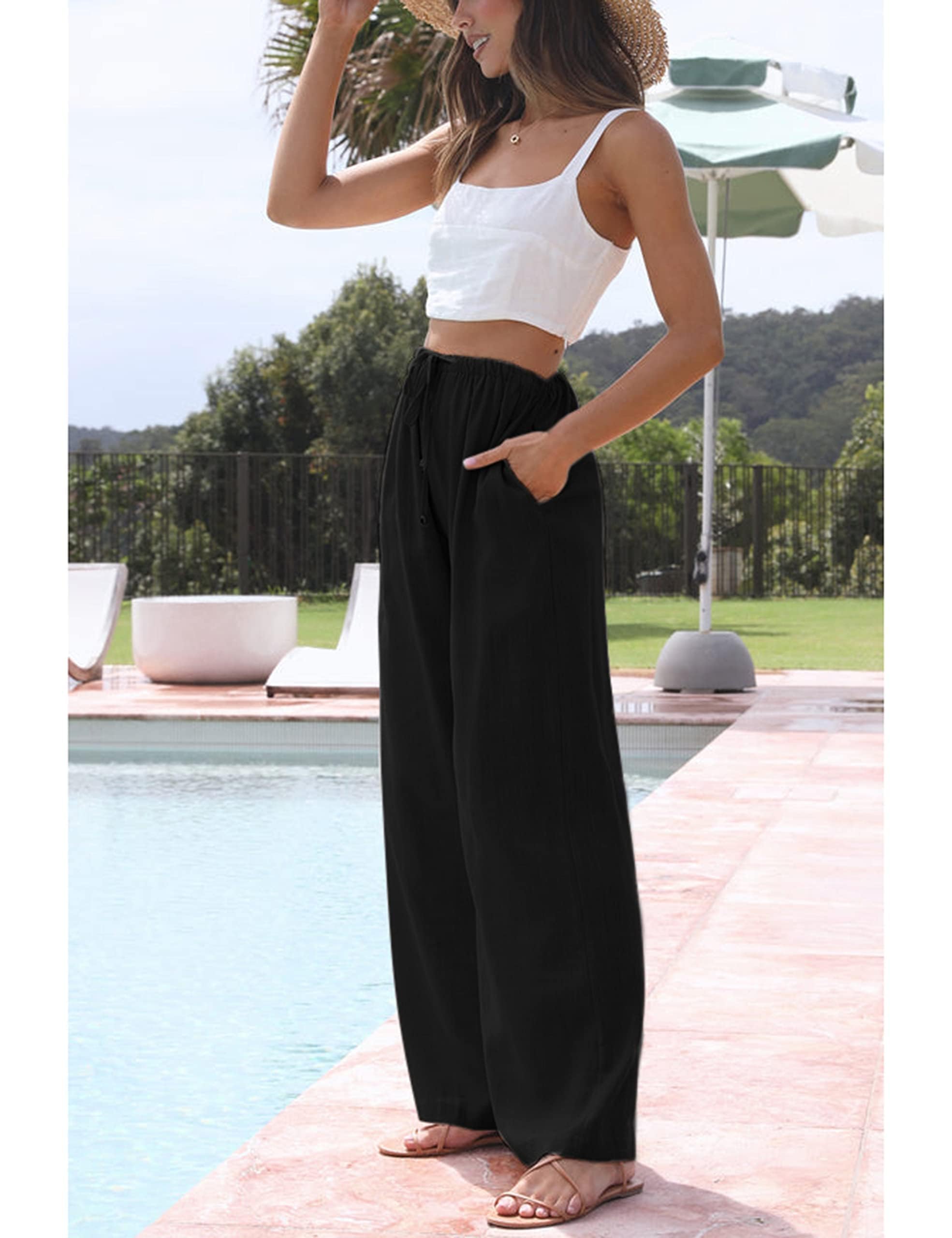 Cegerne Per Donna Pantaloni di Lino Lunghi Pantaloni Estivi Leggeri vestibilità Ampia Informale Sciolto Pantaloni in Tessuto Largo Gambe Larghe con Tasche