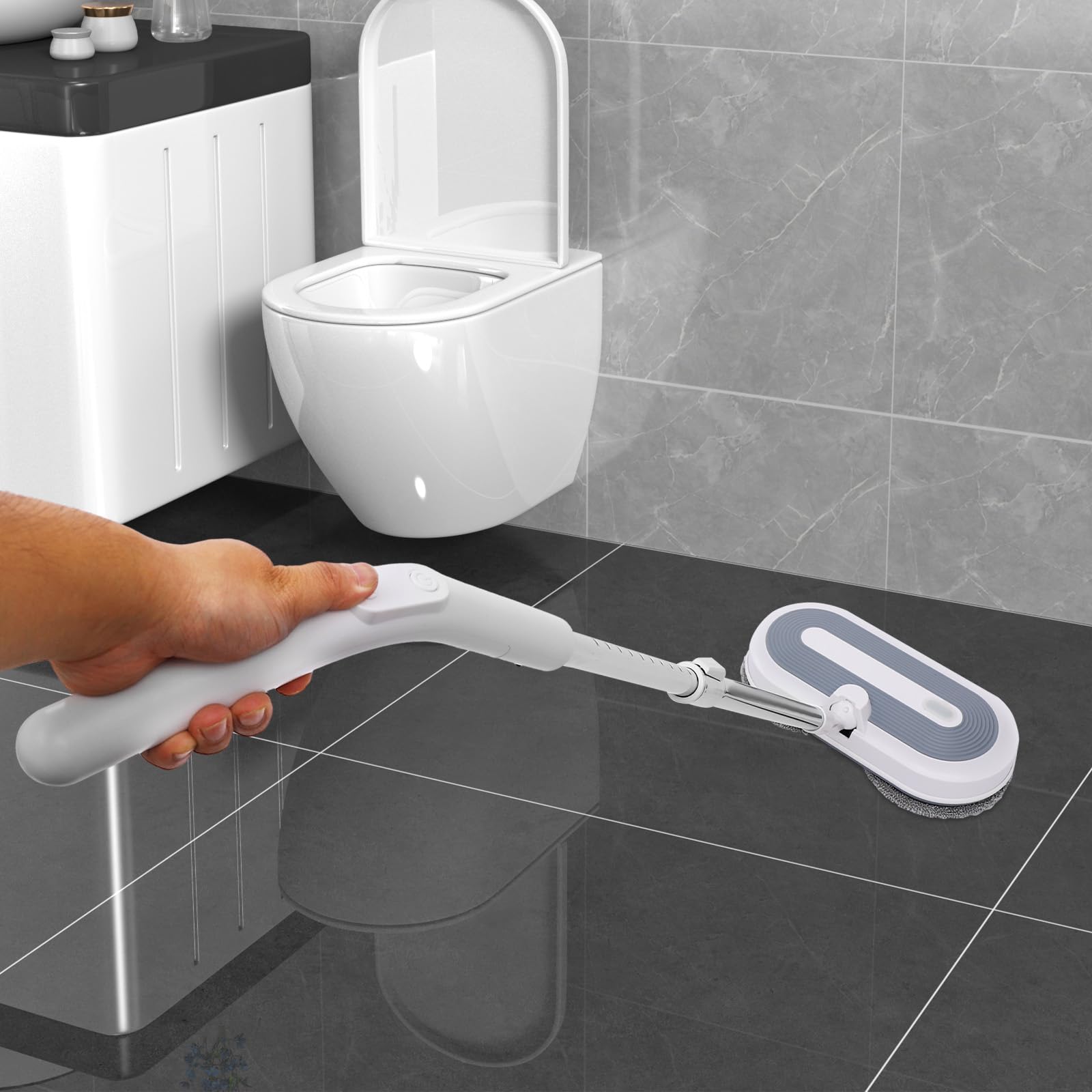 Lavapavimenti elettrico senza fili con funzione spray e LED, mocio rotante a batteria, 290 ml, serbatoio dell'acqua