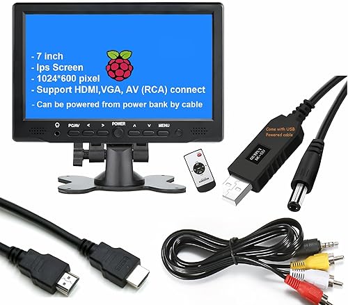 7 pulgadas pequeño HDMI VGA AV RCA Monitor 1080P Segunda pantalla para PCsistema de seguridadconsola de juegos IPS 1024X600 píxeles 60HZ Altavoces y