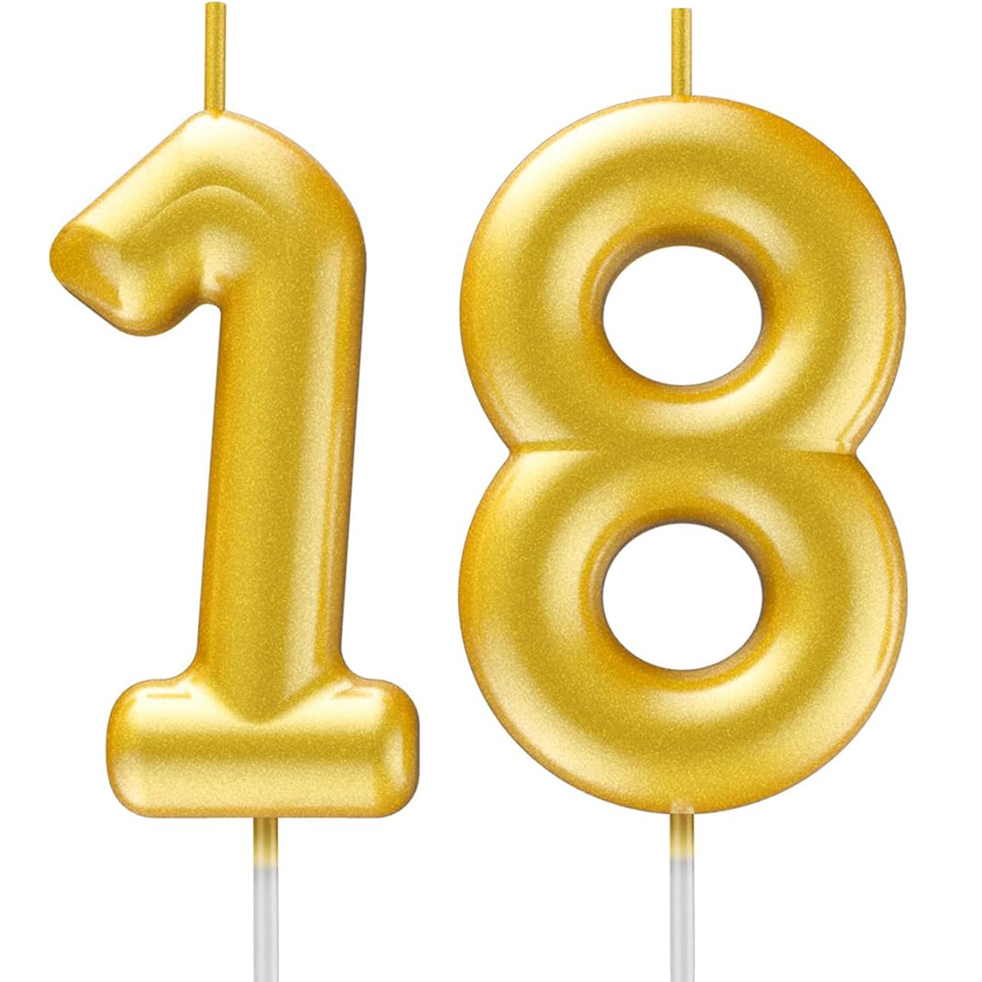 Gold Number Candle Happy Birthday 3D Number Candles for Birthday Cake Party Decoration Wedding Anniversary Celebration Supplies (Gold 18)