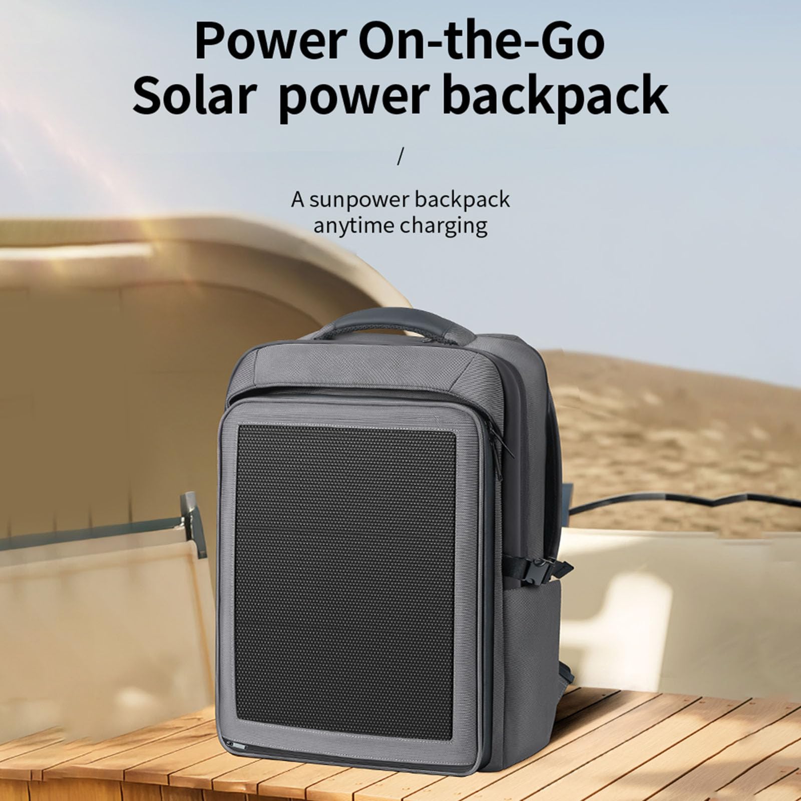 Zaino solare con pannello solare integrato da 30 W, 2 porte USB, scomparto per laptop da 17 pollici, 35 litri, tessuto Oxford, impermeabile, per escursionismo, campeggio, viaggi