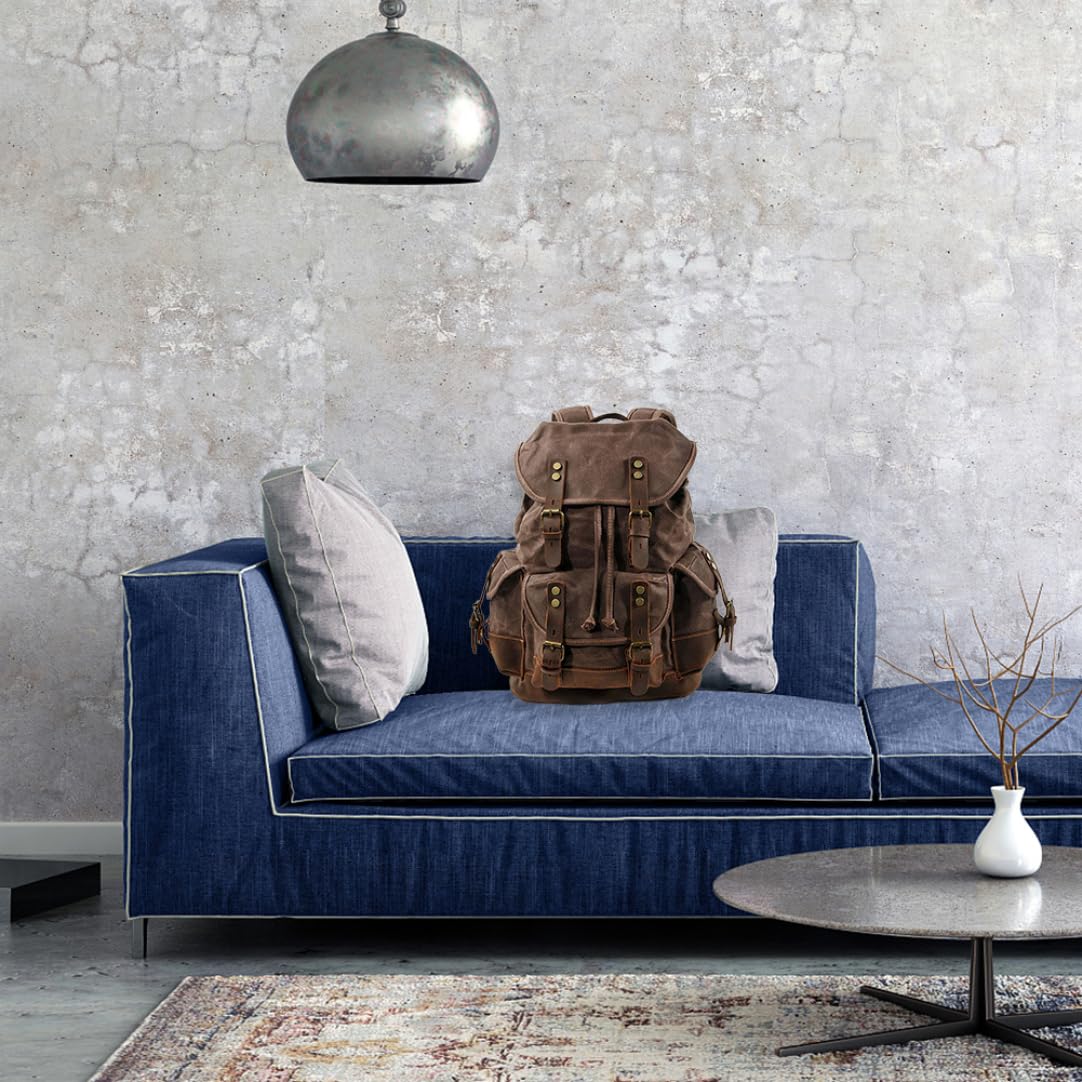 Herren-Rucksack aus gewachstem Segeltuch, Schulterrucksack, Vintage-Bergsteiger-Reisetasche, strapazierfähig, wasserdicht, sehr geräumige Tasche für Reisen, Outdoor, Wochenendrucksack