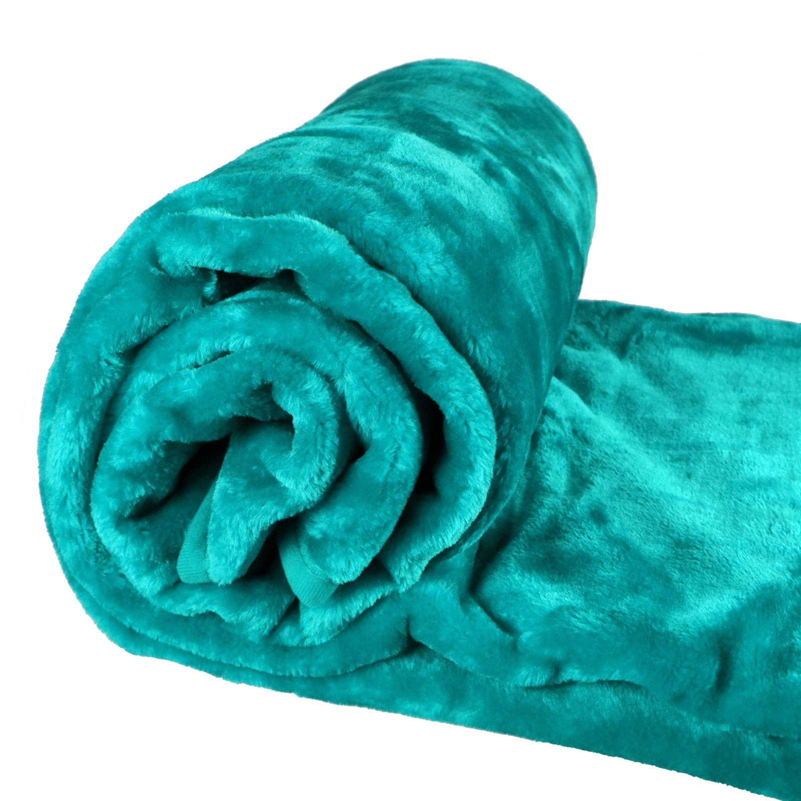 Laura Secret Teal Fleece Faux Fur Roll Mink Throw Throws/Bed Blanket Beautiful Colours (King, )