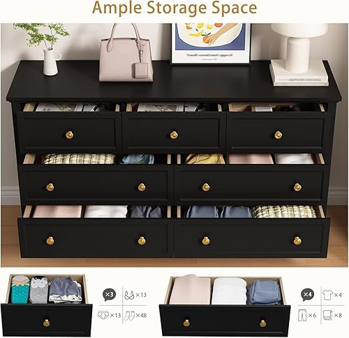 Miniatura 3 de LYNSOM Cómoda negra para dormitorio, cómoda de 7 cajones con asas de metal, cómoda de madera moderna para sala de estar, entrada y pasillo