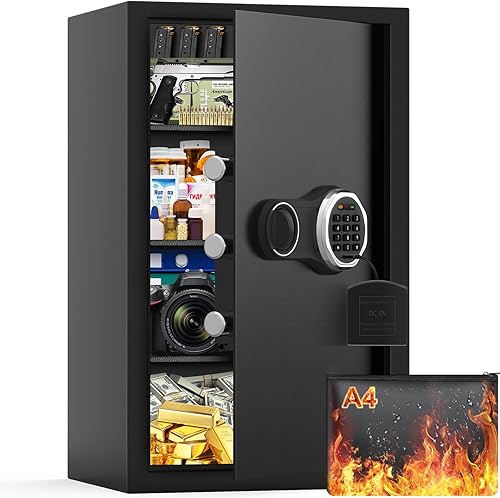 Caja de seguridad grande ignífuga con bolsa de documentos ignífuga, 4.5 cúbicos personales a prueba de fuego con teclado retroiluminado, seguridad