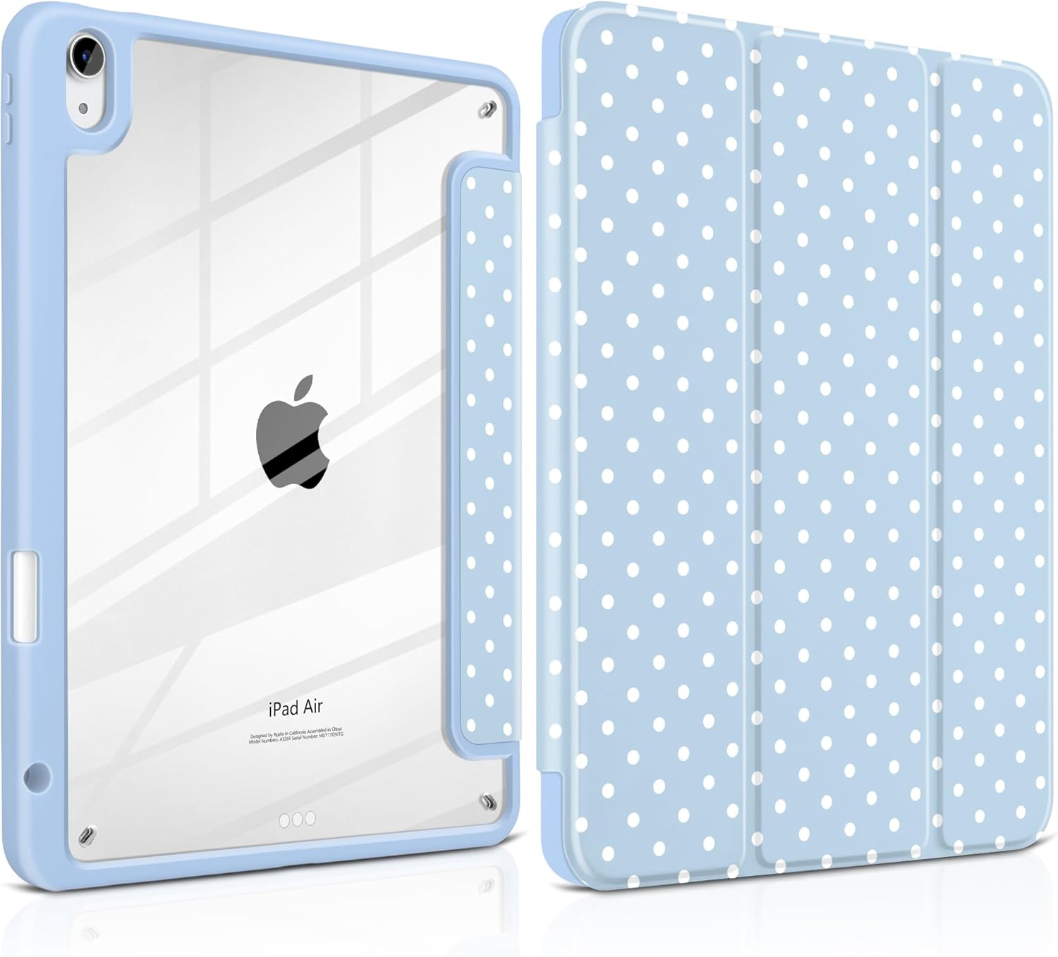 Case for iPad Air 11 Inch M4 M3 M2 2026 2025 2024, iPad Air 5th 4th Generation 10.9 Inch 2022 2020-[Pencil Holder], Shockproof Clear Hard Back, Trifold Stand,Auto Wake/Sleep, Blue White dot
