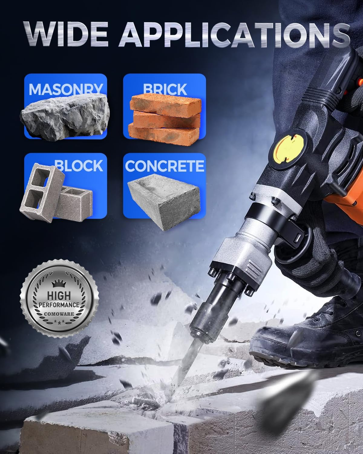 COMOWARE Chisel Set with SDS Plus Shanks, 6Pcs SDS Plus Chisels include Tile Grooving Scraping Flat Point Scaling Chisels 40Cr Steel Rotary Hammer Drill Bits Kit for Home Improvement