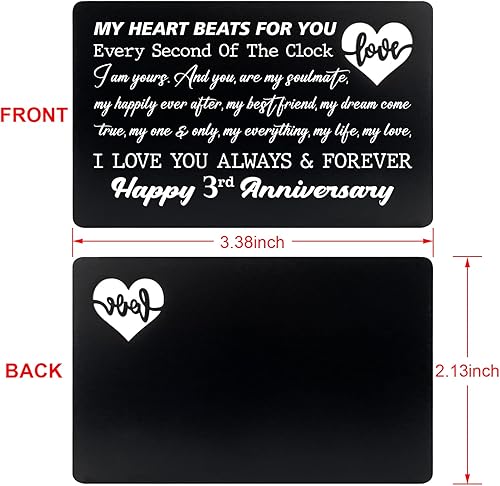 Miniatura 2 de FTONENI Tarjeta de feliz tercer aniversario, tarjeta de aniversario de 3 años para él y ella, tarjeta de tercer aniversario para marido, esposa,