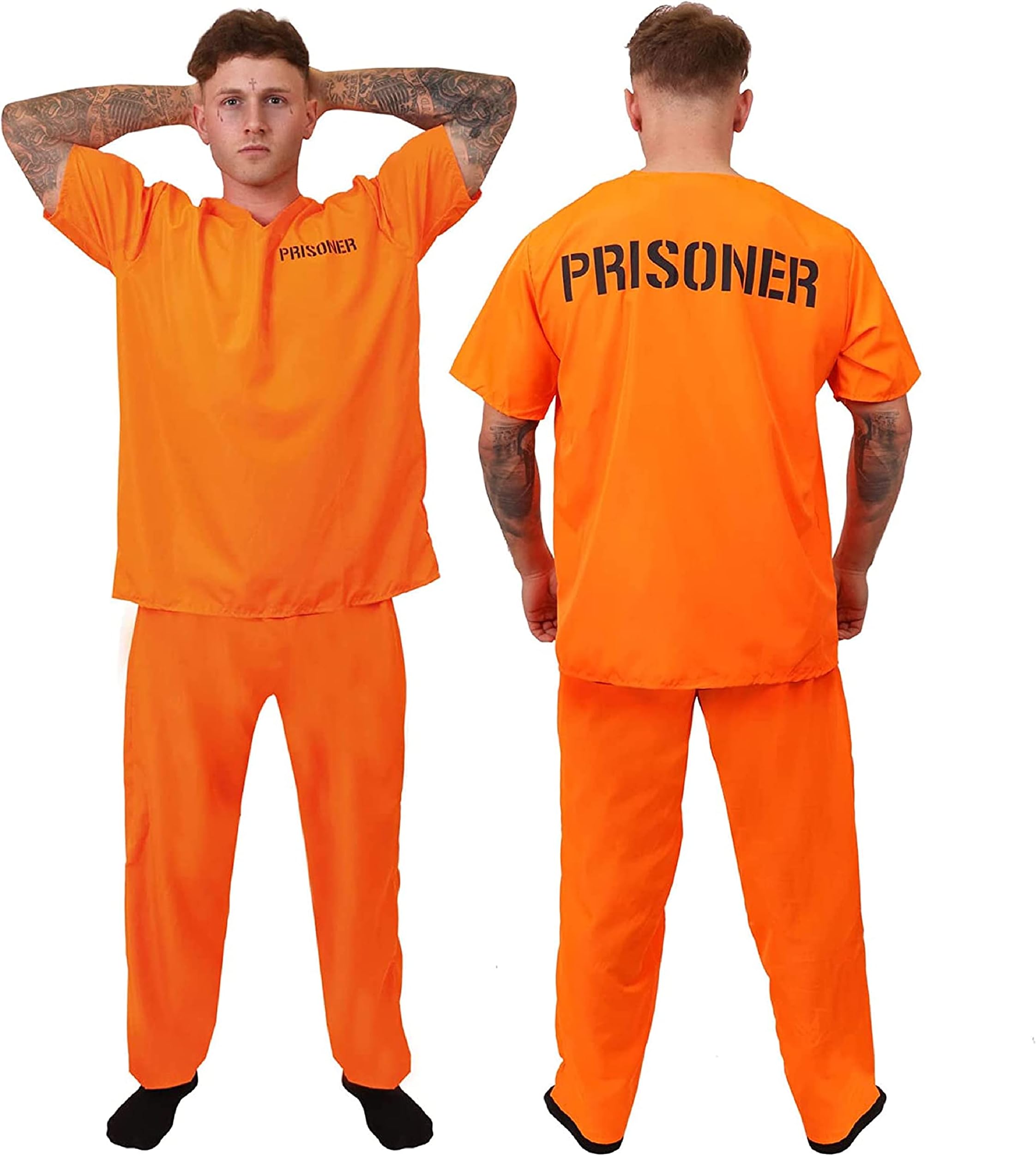 Orange Prisoner Costume Adults Unisex Convict Fancy Dress Outfit - Men and Women